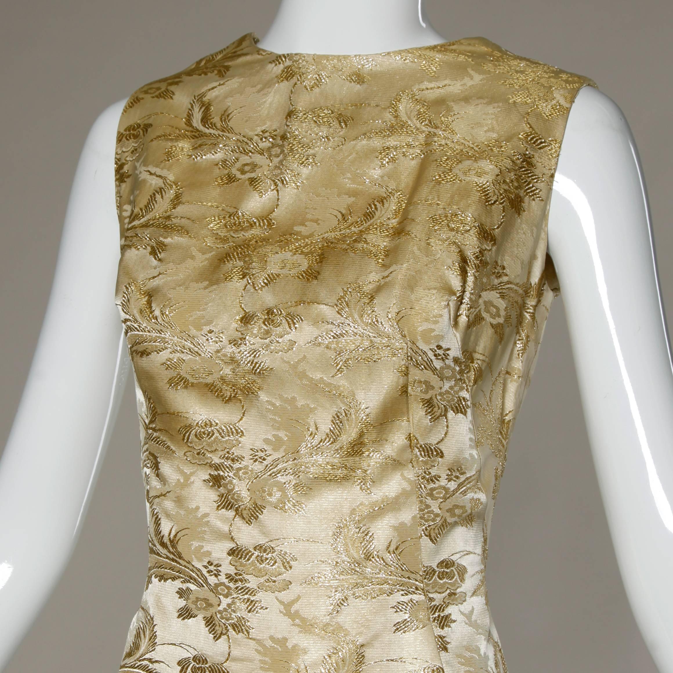 1960s Gold Brocade Cape + Dress 2-Piece Ensemble In Excellent Condition In Sparks, NV