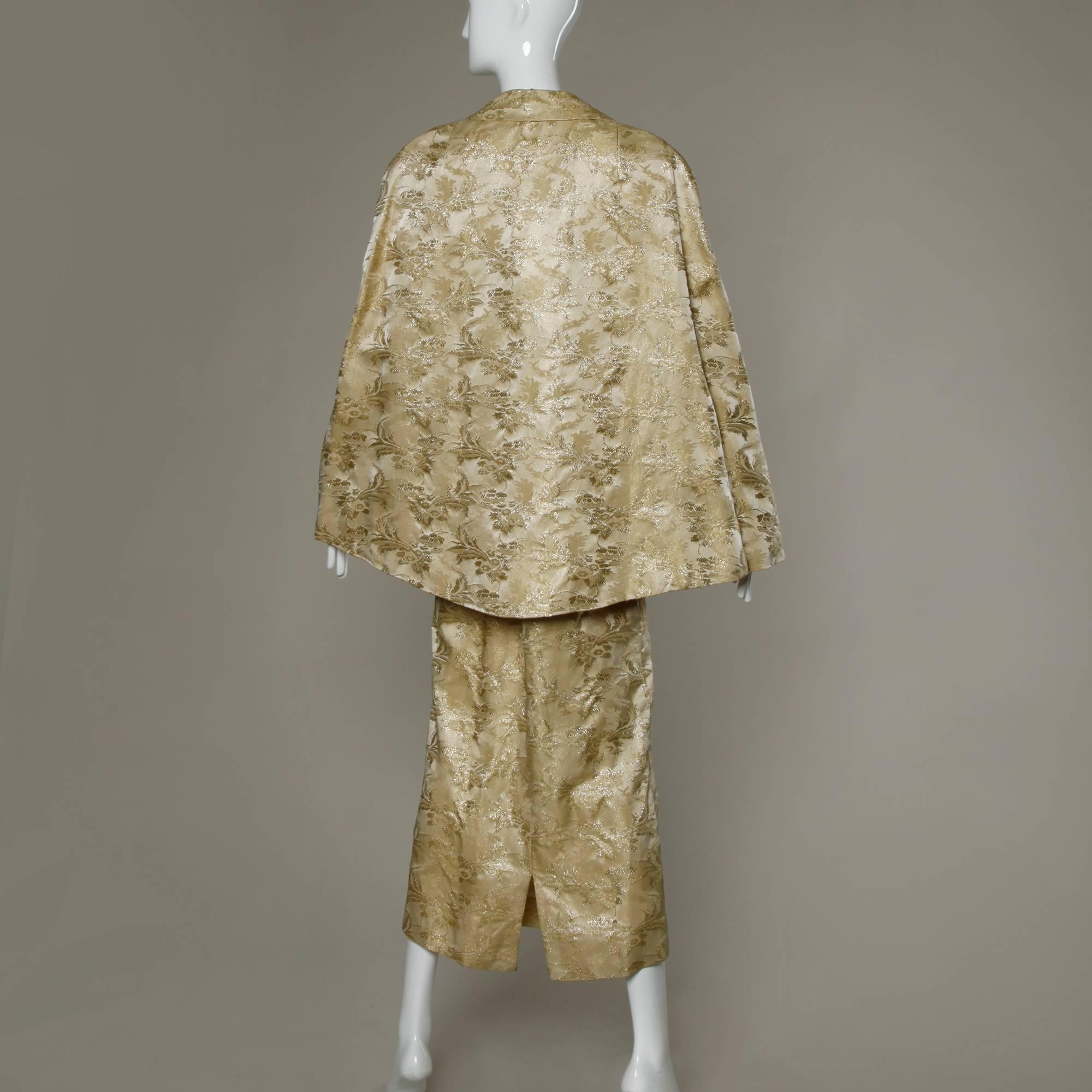 1960s Gold Brocade Cape + Dress 2-Piece Ensemble 2