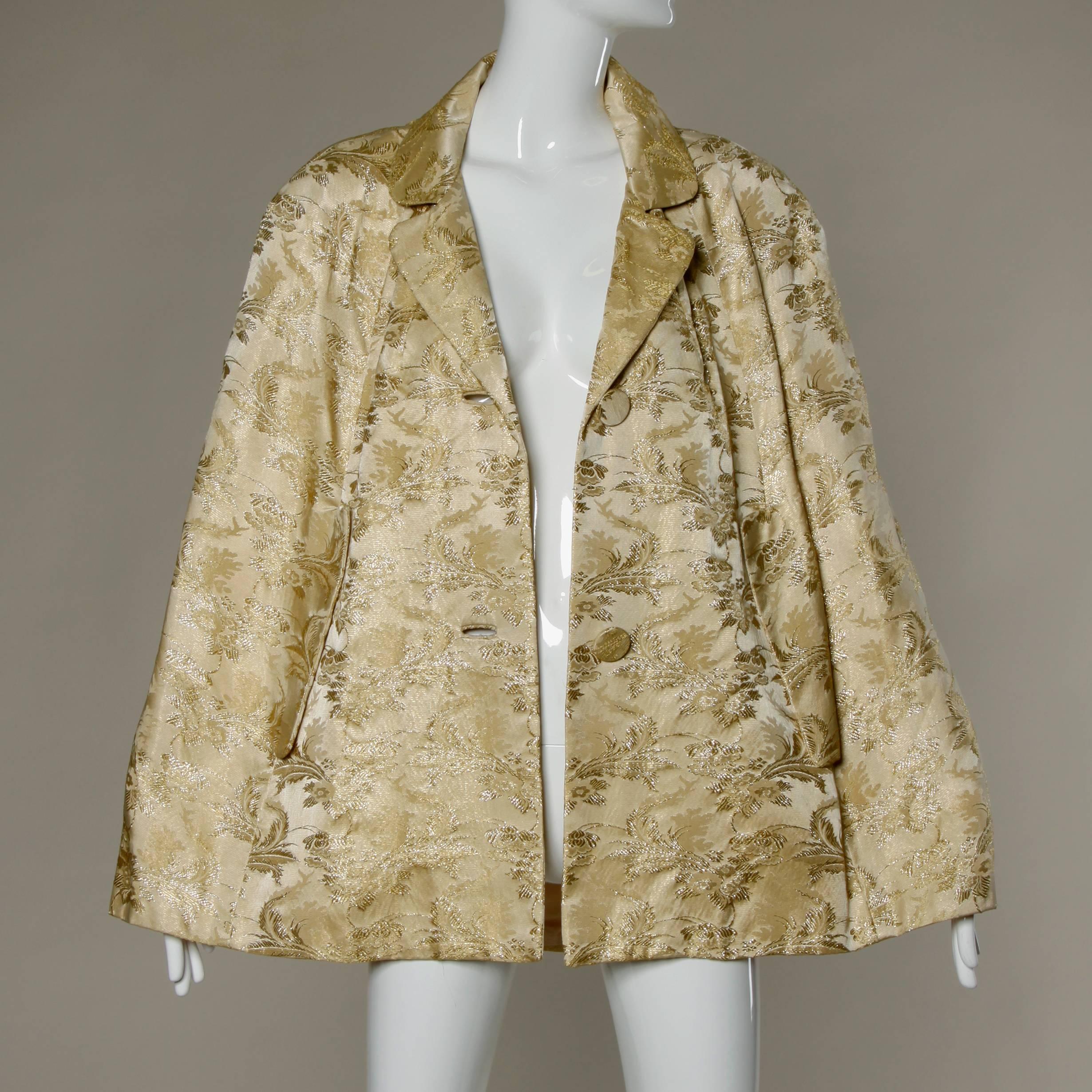 1960s Gold Brocade Cape + Dress 2-Piece Ensemble 6