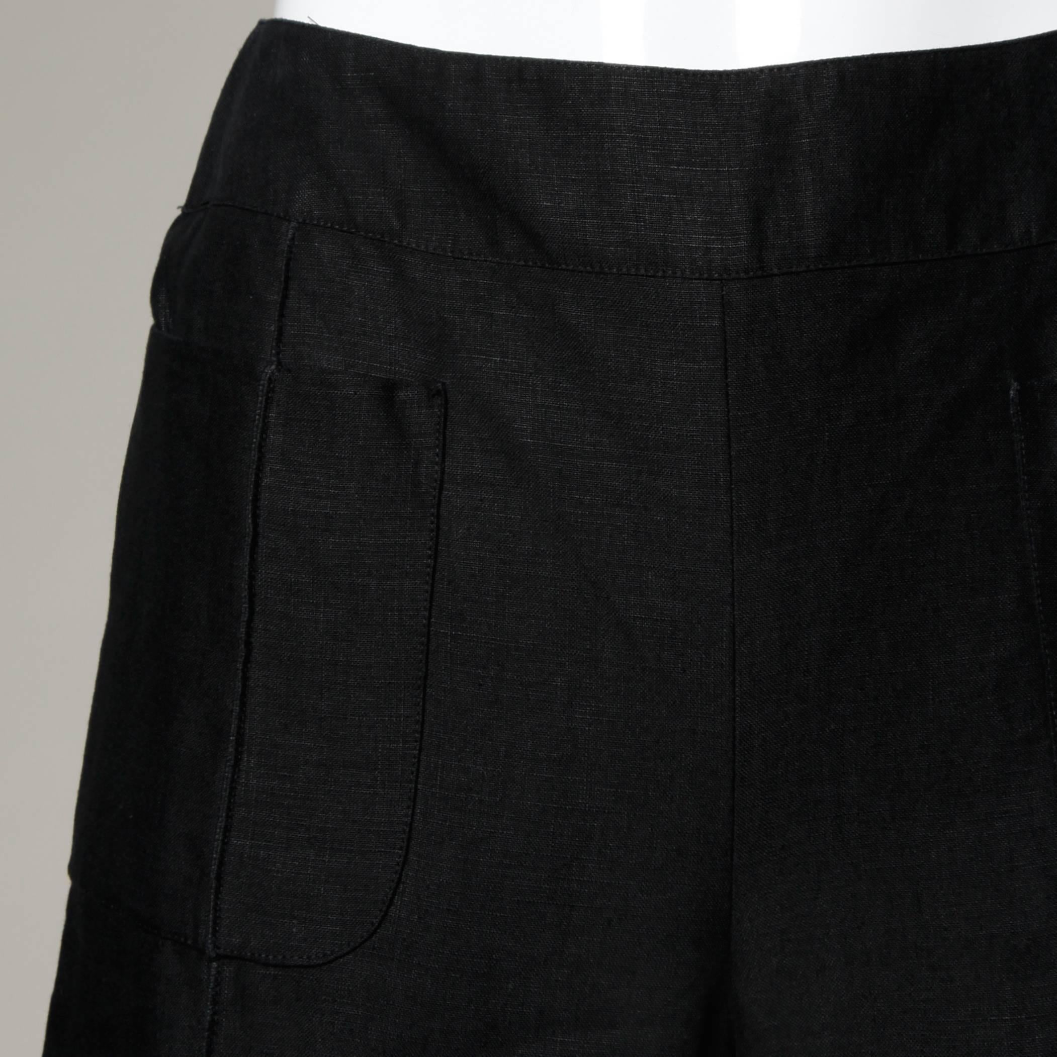 Chanel Black Linen Wide Flared Leg High Waisted Trousers/ Pants 1
