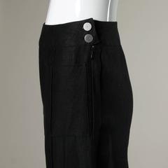 Chanel Black Linen Wide Flared Leg High Waisted Trousers/ Pants