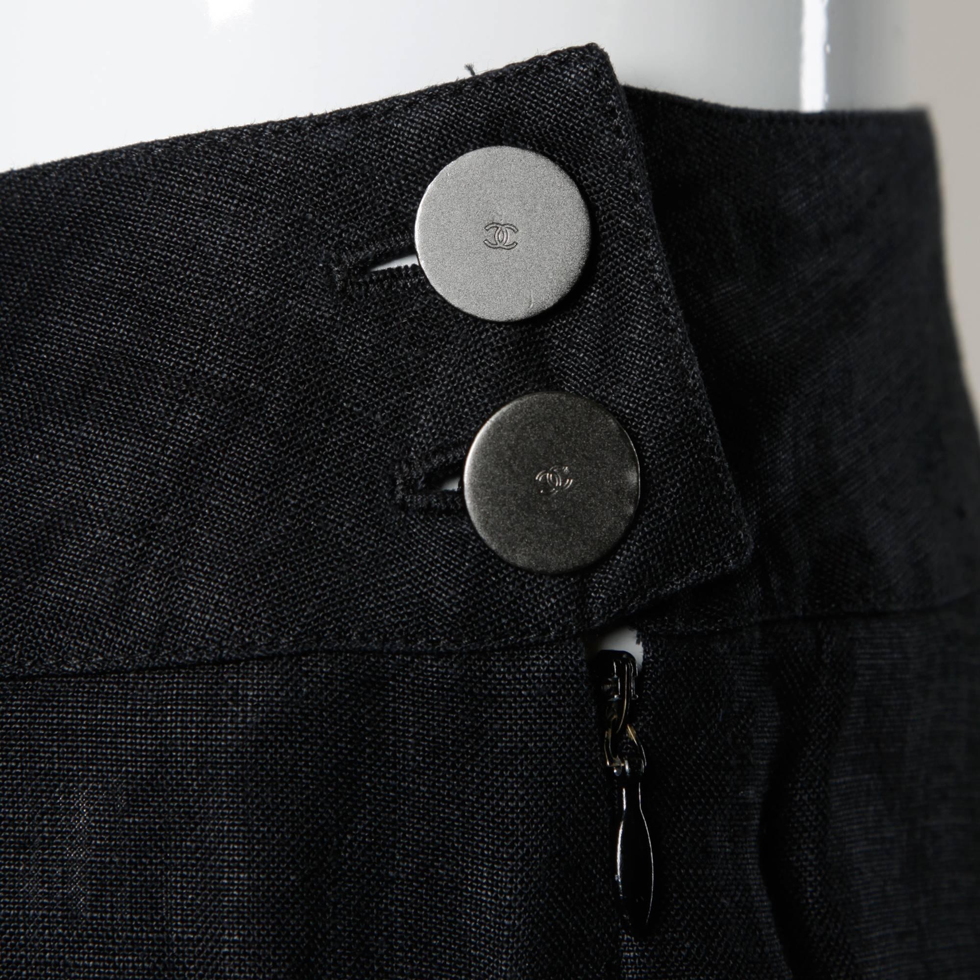Chanel Schwarze weite ausgestellte Leinenhose mit hoher Taille/Hose 3