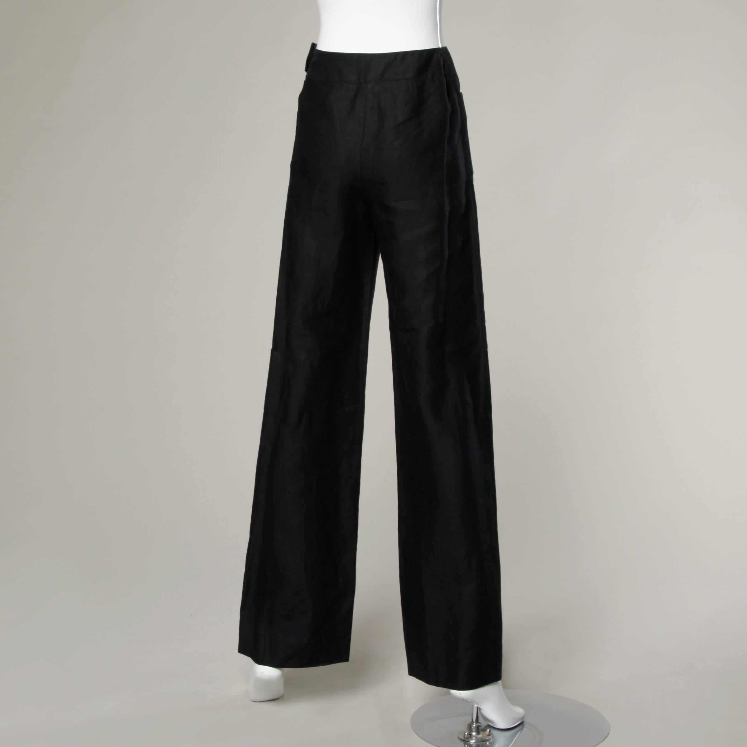 Chanel Black Linen Wide Flared Leg High Waisted Trousers/ Pants In Excellent Condition In Sparks, NV