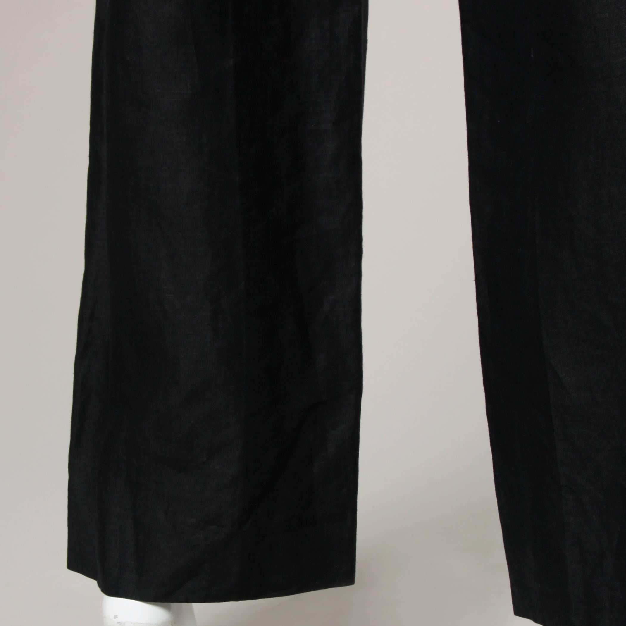 Chanel Black Linen Wide Flared Leg High Waisted Trousers/ Pants 2