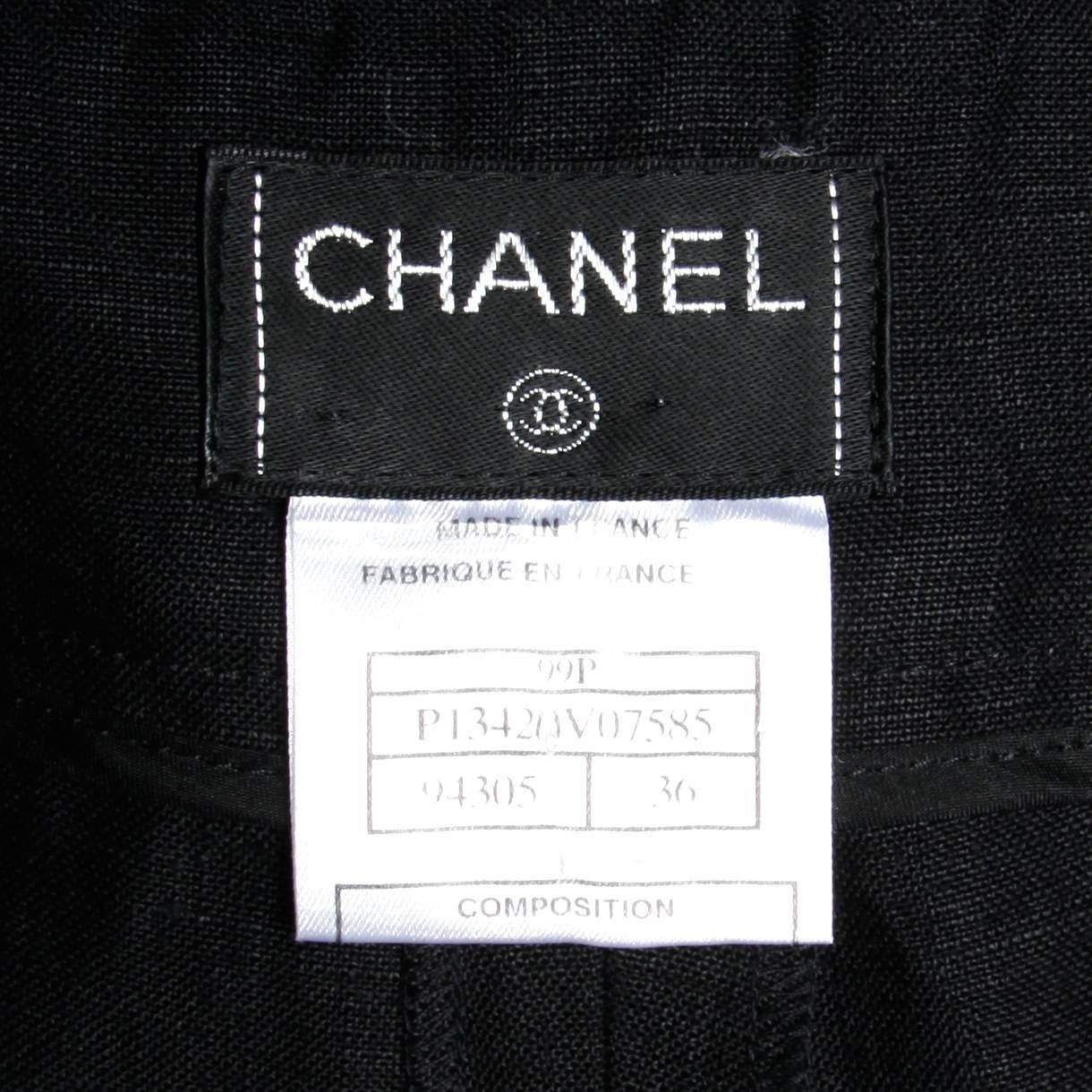 Women's Chanel Black Linen Wide Flared Leg High Waisted Trousers/ Pants
