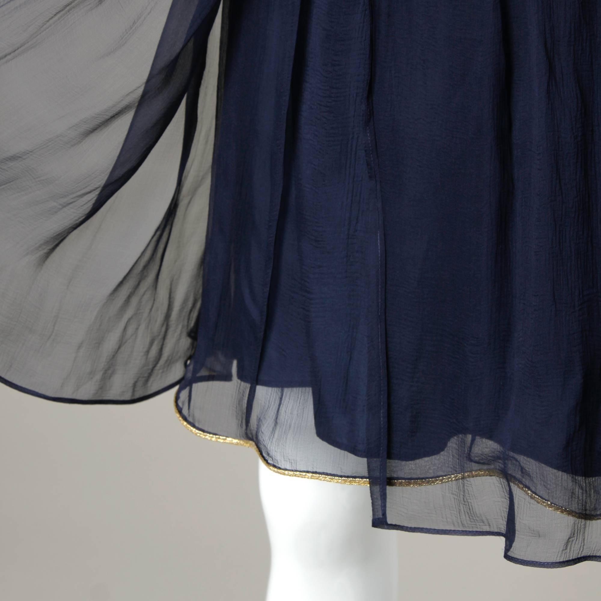 Black Saint Laurent Vintage Layered Navy Blue Silk Chiffon Skirt