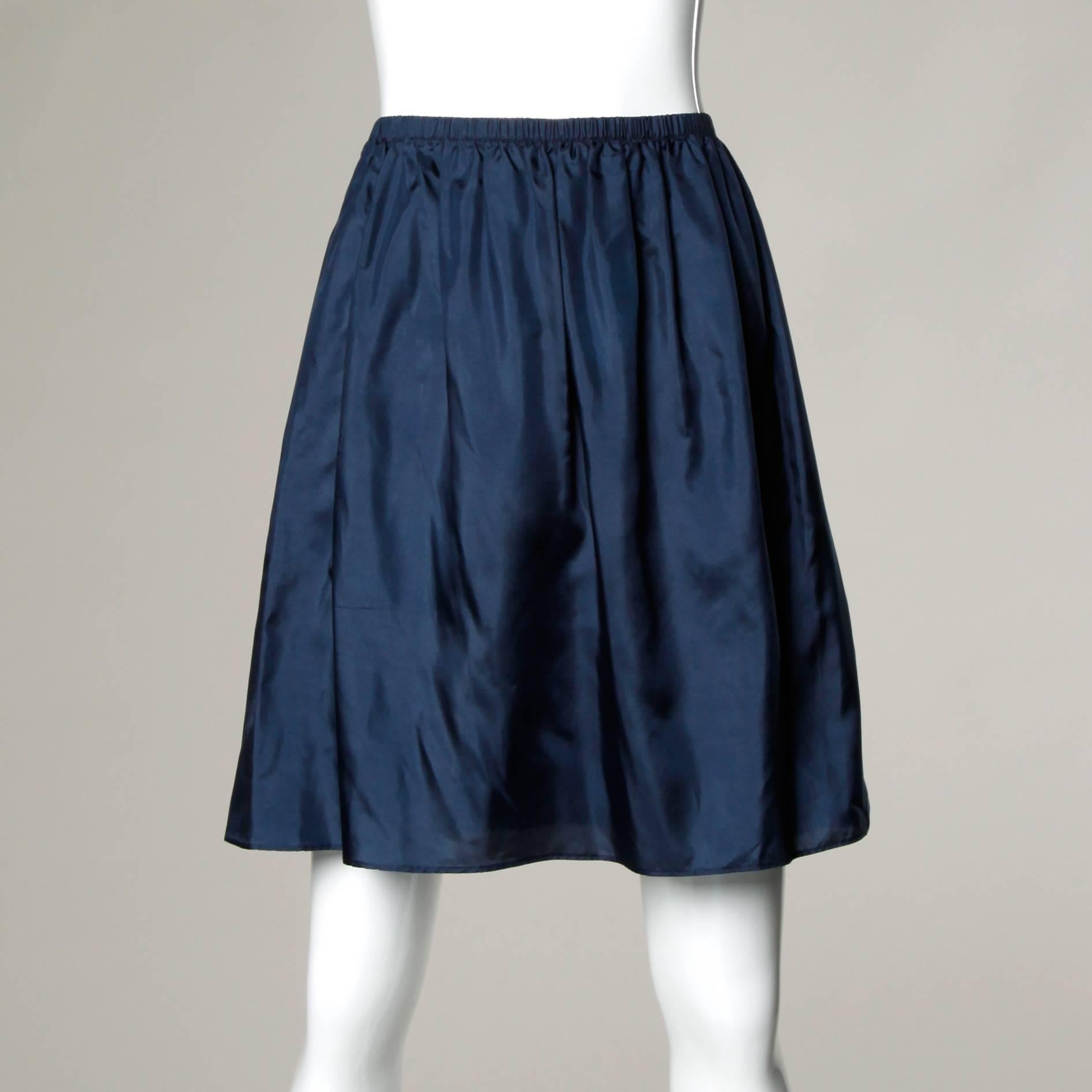 Saint Laurent Vintage Layered Navy Blue Silk Chiffon Skirt 1