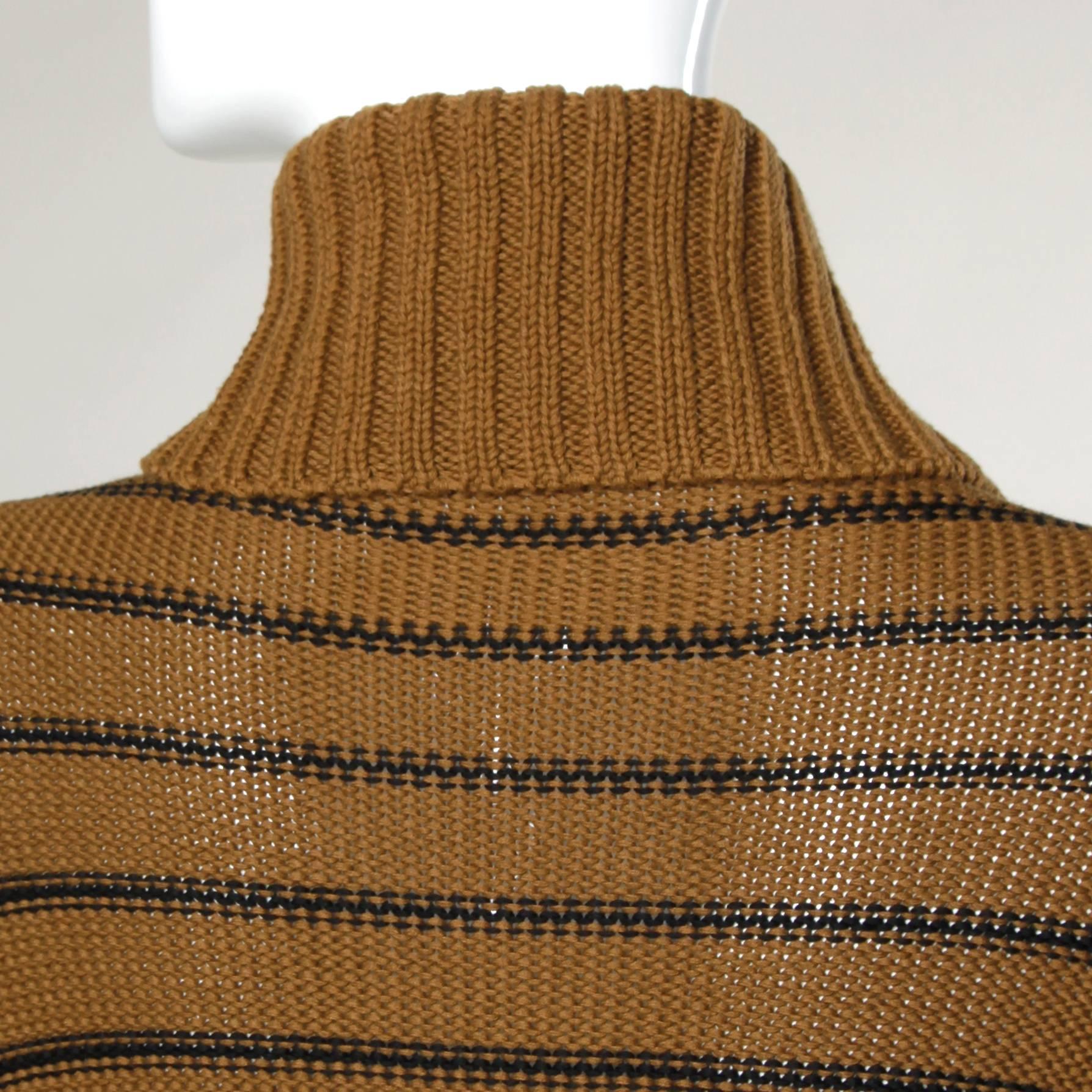 Sonia Rykiel Brown Striped Knit Cardigan Sweater with Black Cherries Design 1