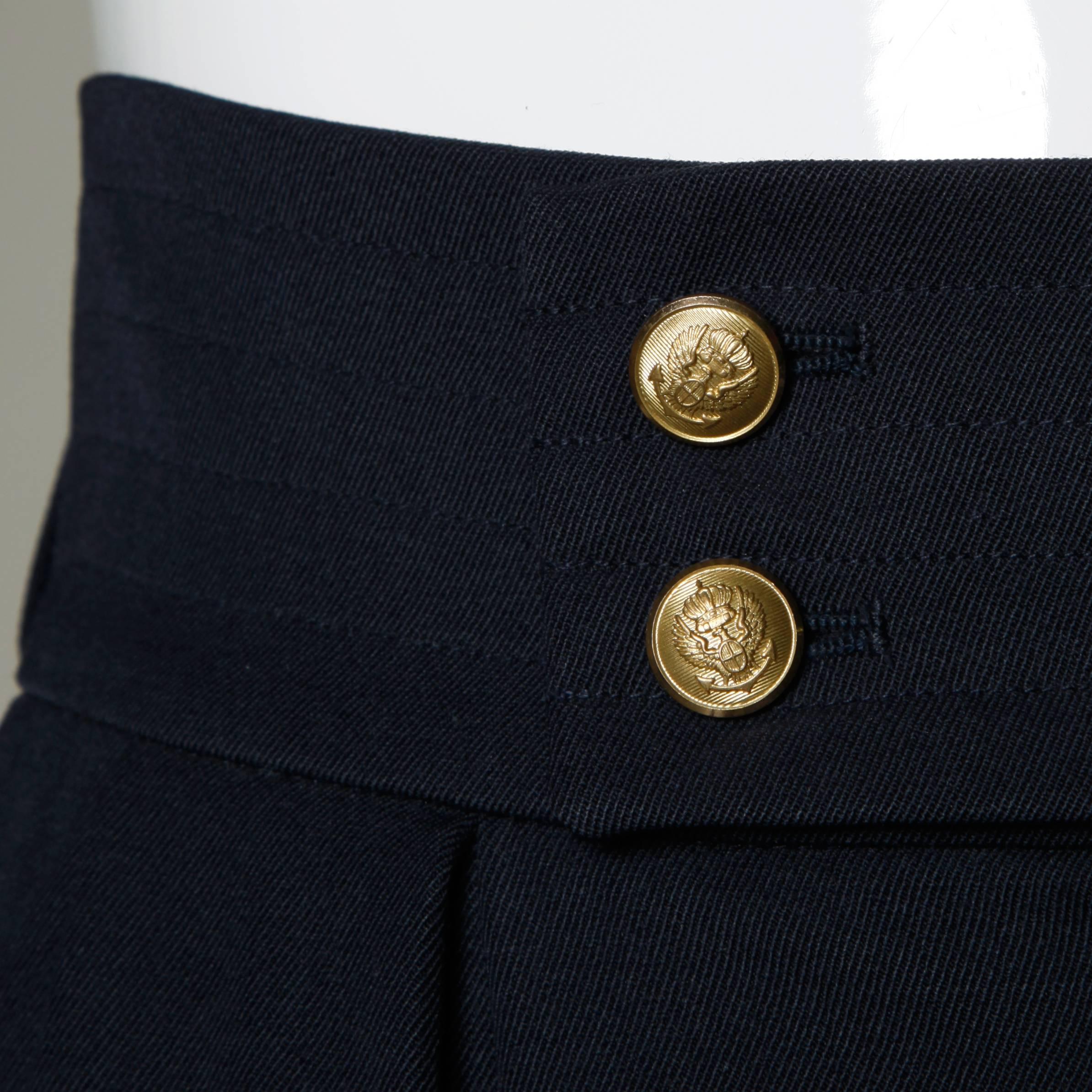 YSL Yves Saint Laurent Rive Gauche Vintage Navy Wool Box Pleated Skirt 1