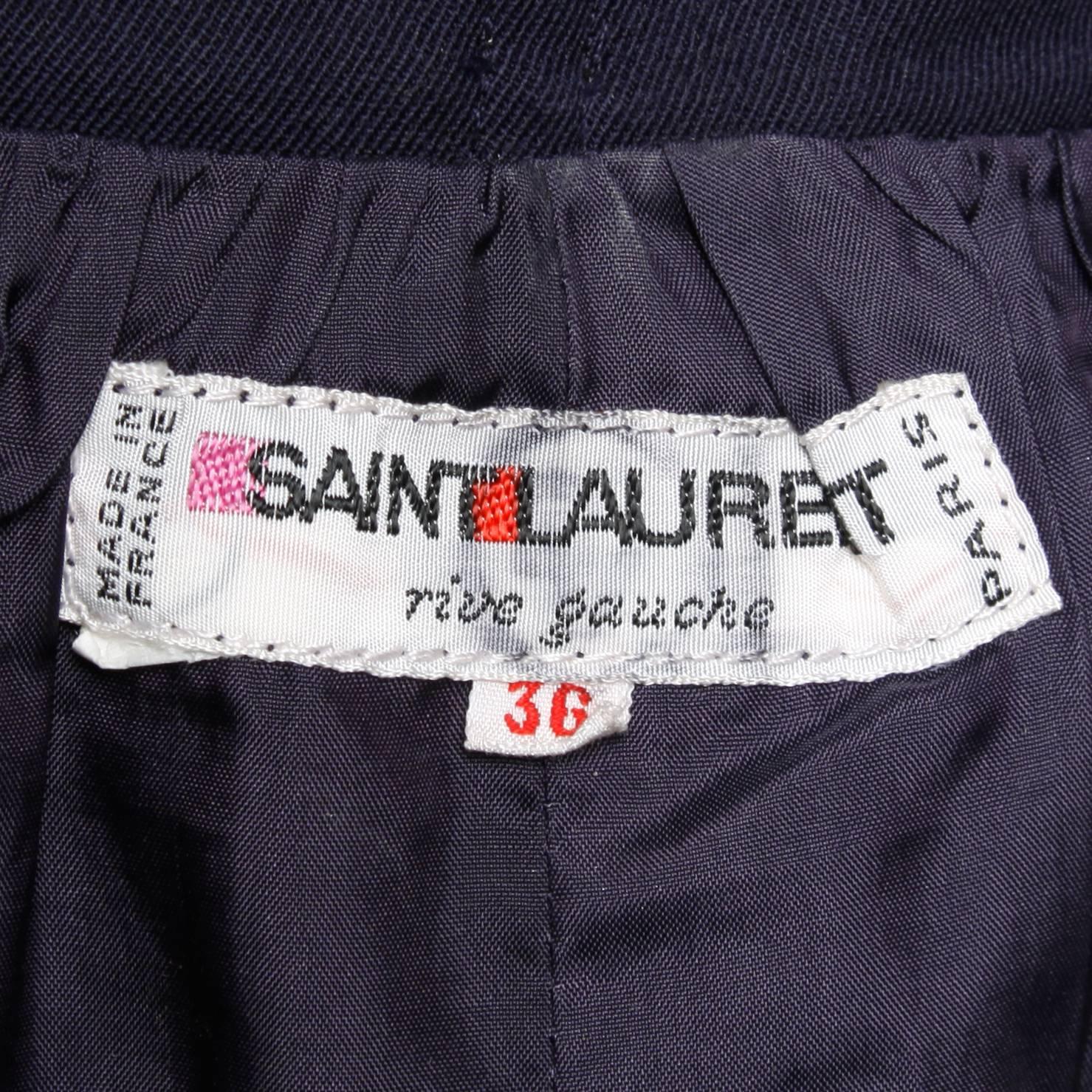 YSL Yves Saint Laurent Rive Gauche Vintage Navy Wool Box Pleated Skirt In Excellent Condition In Sparks, NV