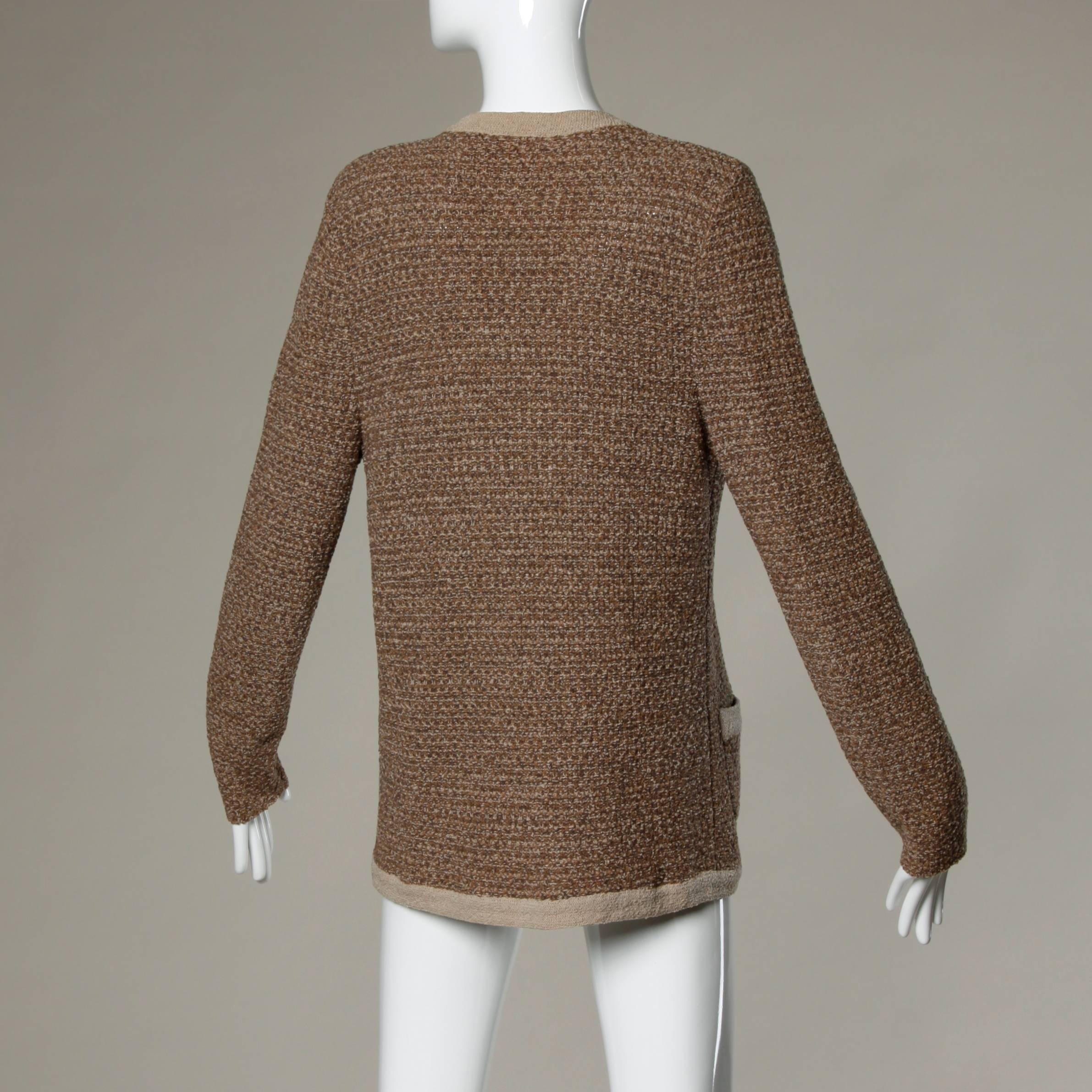 Brown Bonnie Cashin 1960s Vintage Wool Knit Cardigan Sweater Jacket
