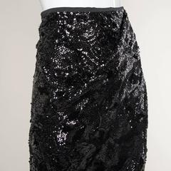 Donna Karan Long Black Sequin Scissor Maxi Skirt with High Leg Slit