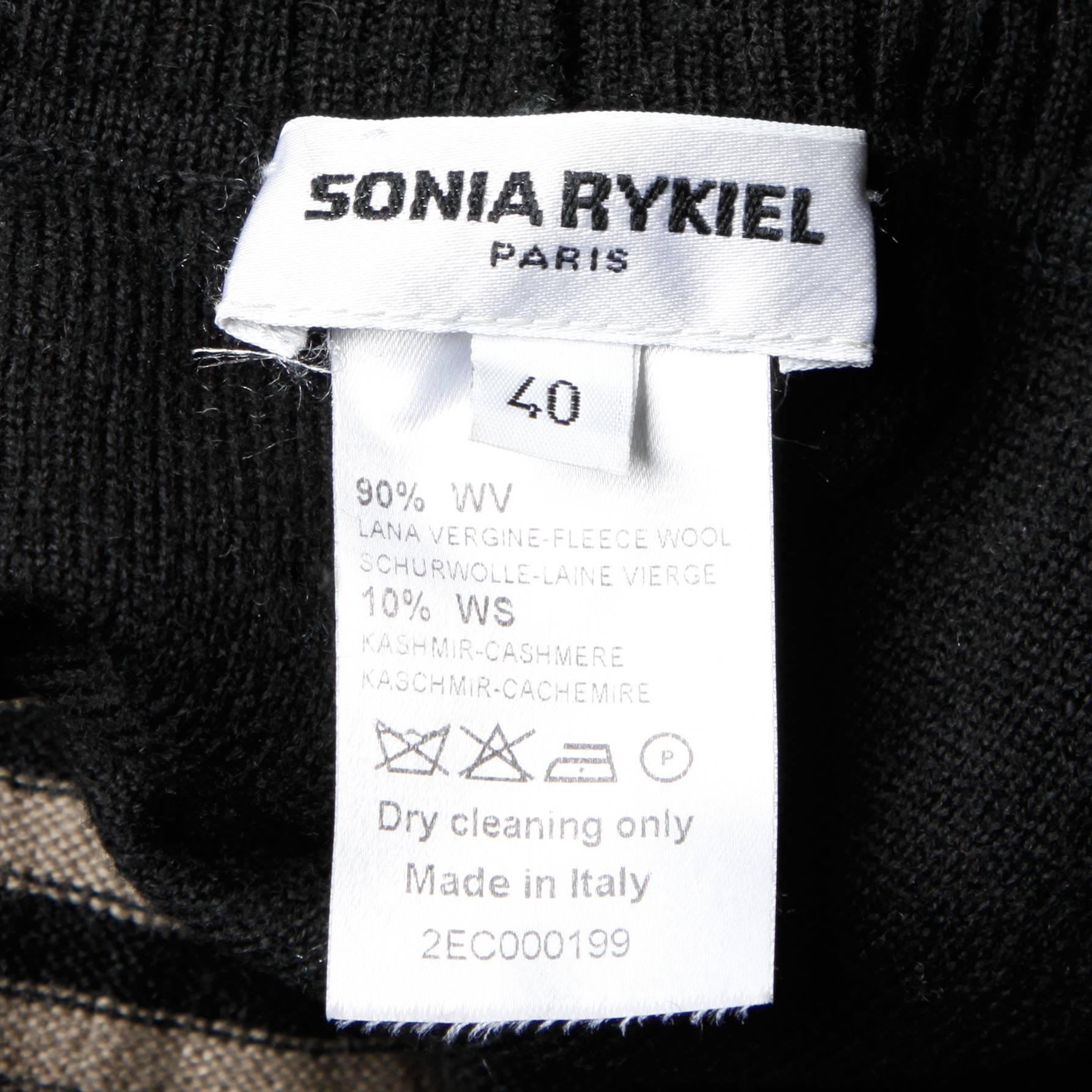 Black Sonia Rykiel Wool Cashmere Blend Knit Turtle Neck Sweater with Geometric Design