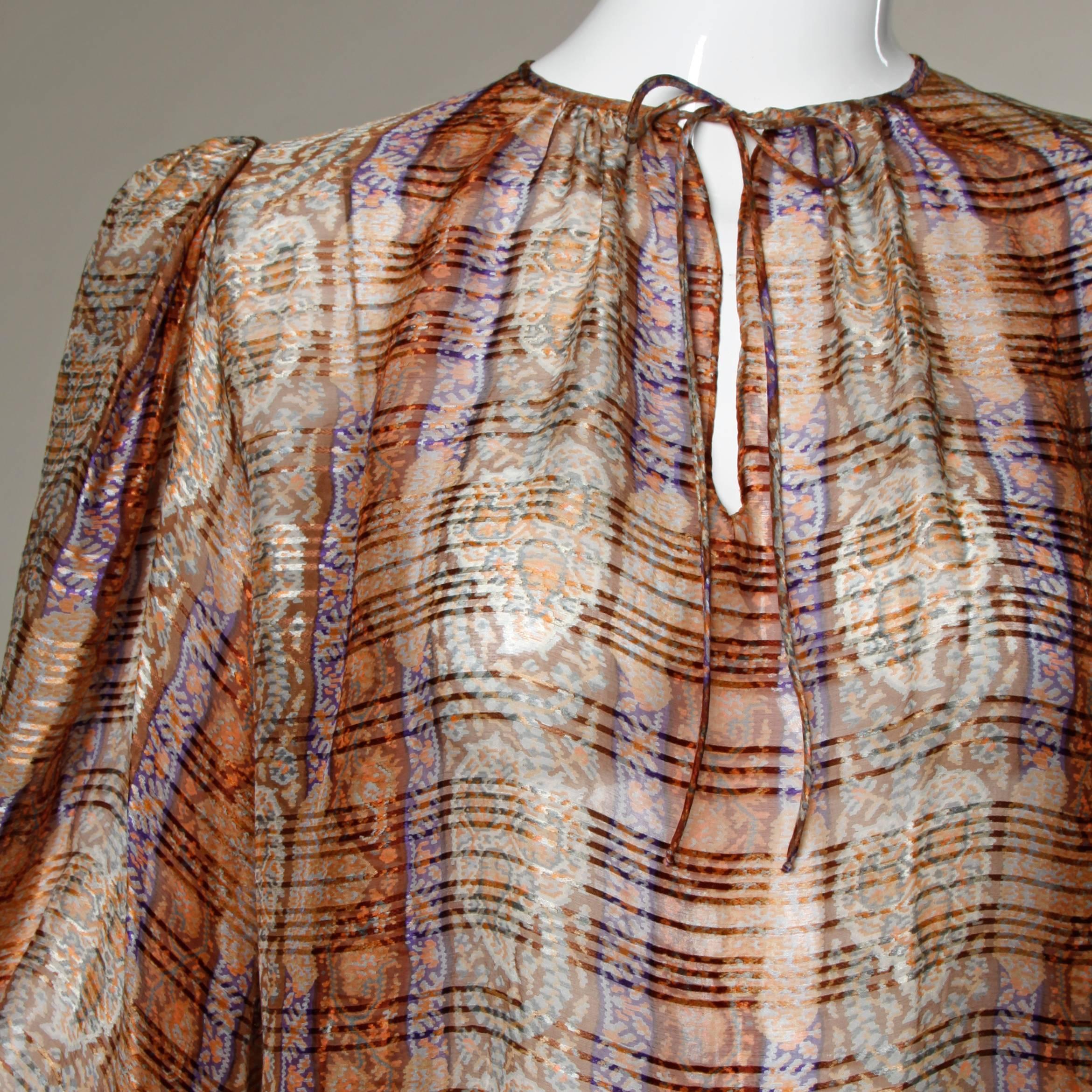 1970s Frances Heffernan Sheer Paper Thin Silk Blouse with Balloon Sleeves In Excellent Condition In Sparks, NV