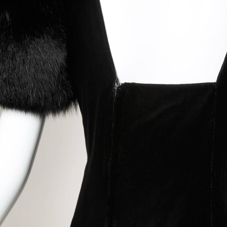 Victor Costa Vintage Black Velvet Dress with Fox Fur Sleeves at 1stDibs