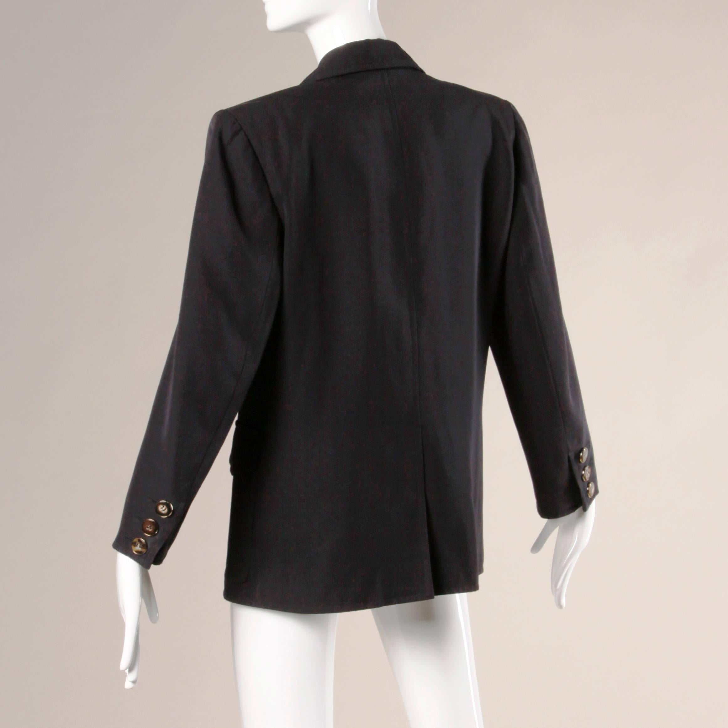 Black Yves Saint Laurent Rive Gauche Vintage Wool Boyfriend Blazer Jacket For Sale