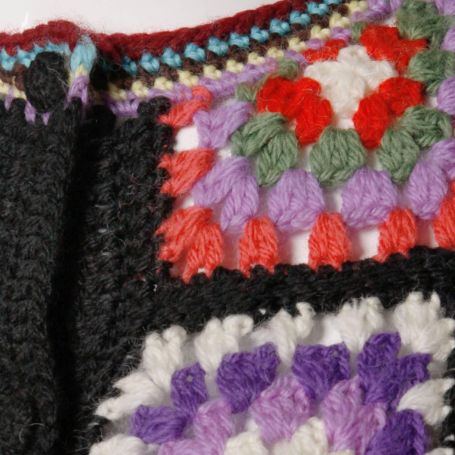 Adolfo für Neiman Marcus Vintage Wolle Granny Squares gehäkelt Strickjacke Pullover 1