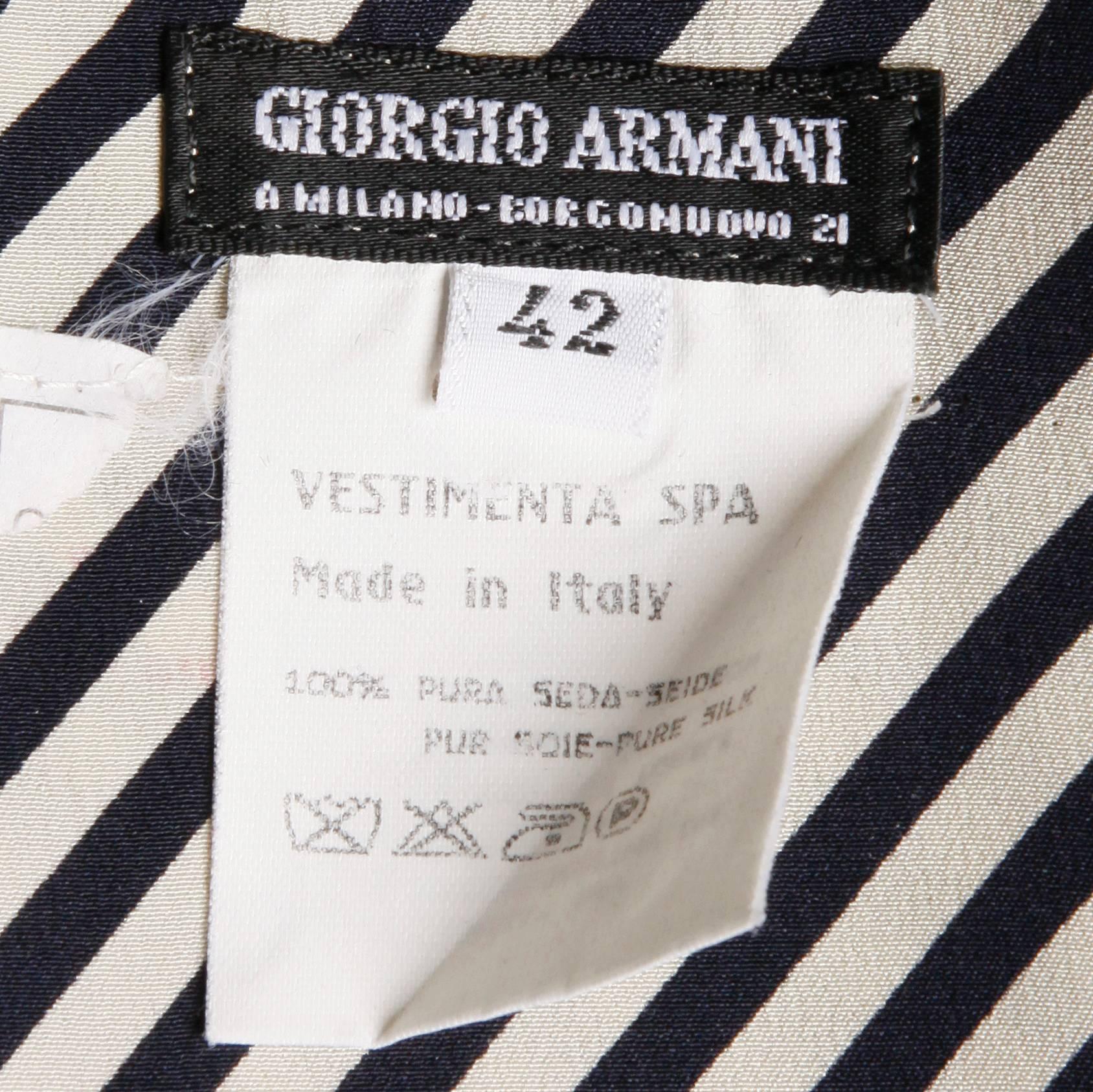 Giorgio Armani - Ensemble 2 pièces - Pantalon et haut rayés en soie beige et bleu marine vintage Excellent état - En vente à Sparks, NV