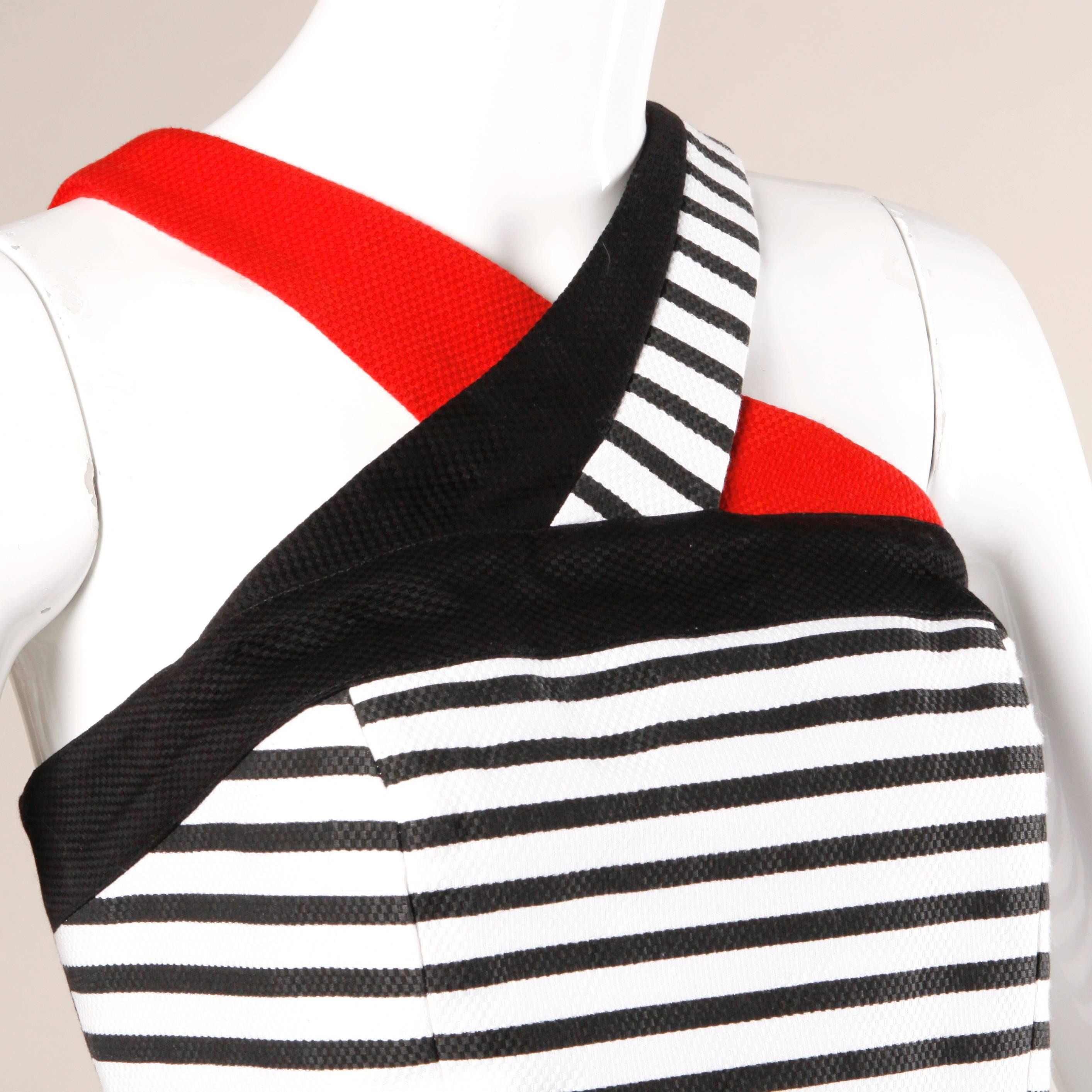 Lillie Rubin Vintage Red White and Black Striped Cropped Halter Top  In Excellent Condition In Sparks, NV