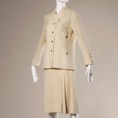 Chanel Vintage Wool + Silk Jacket Skirt Suit 2-Piece Ensemble with CC Buttons