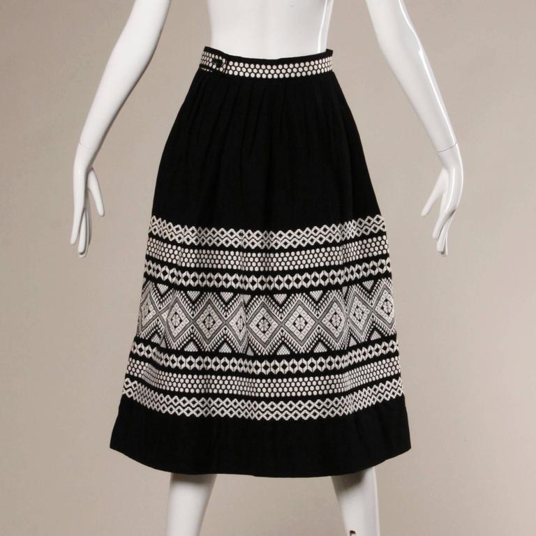 Vintage French couture black wool skirt with stunning embroidered pattern