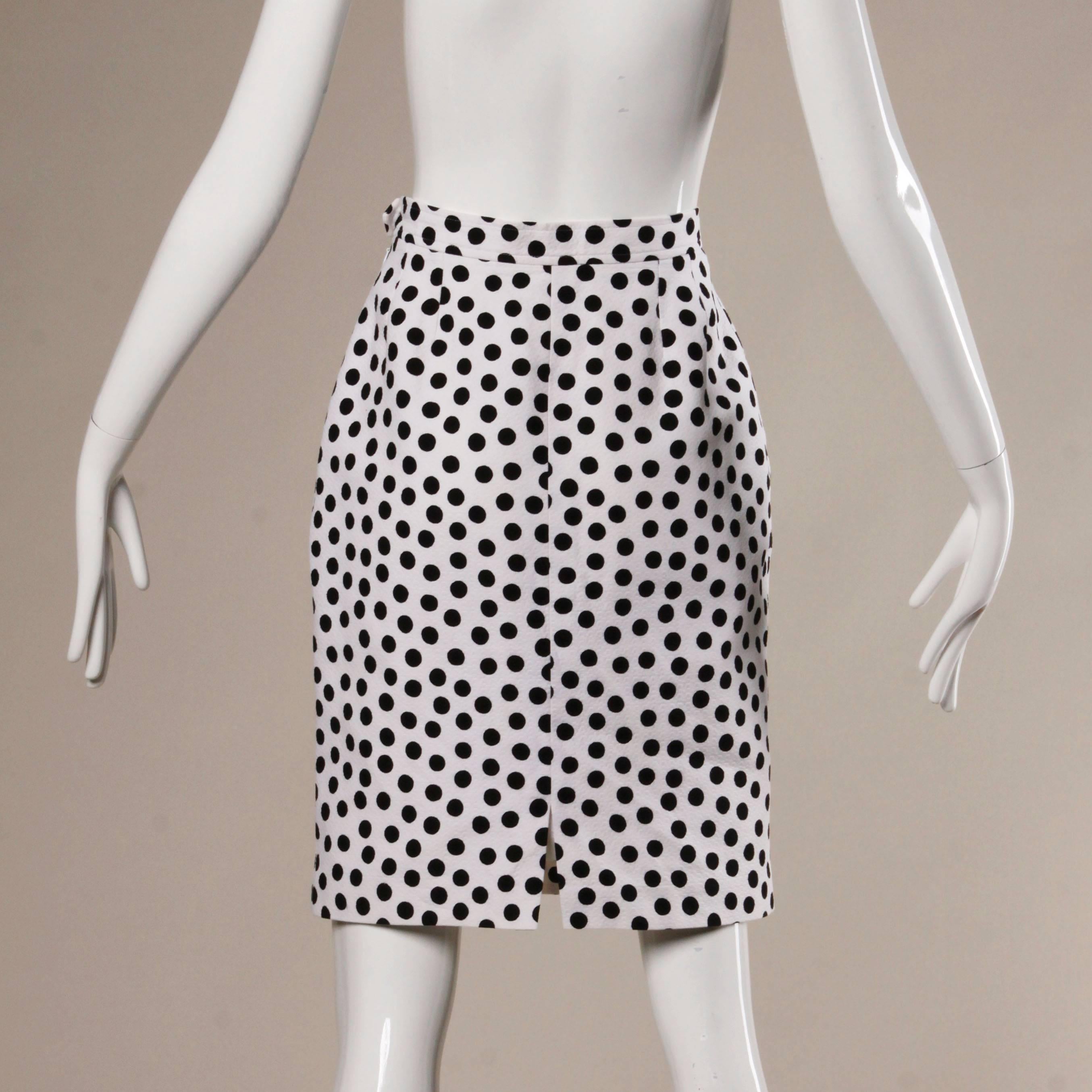 Gray YSL Yves Saint Laurent Rive Gauche Vintage Black + White Polka Dot Skirt