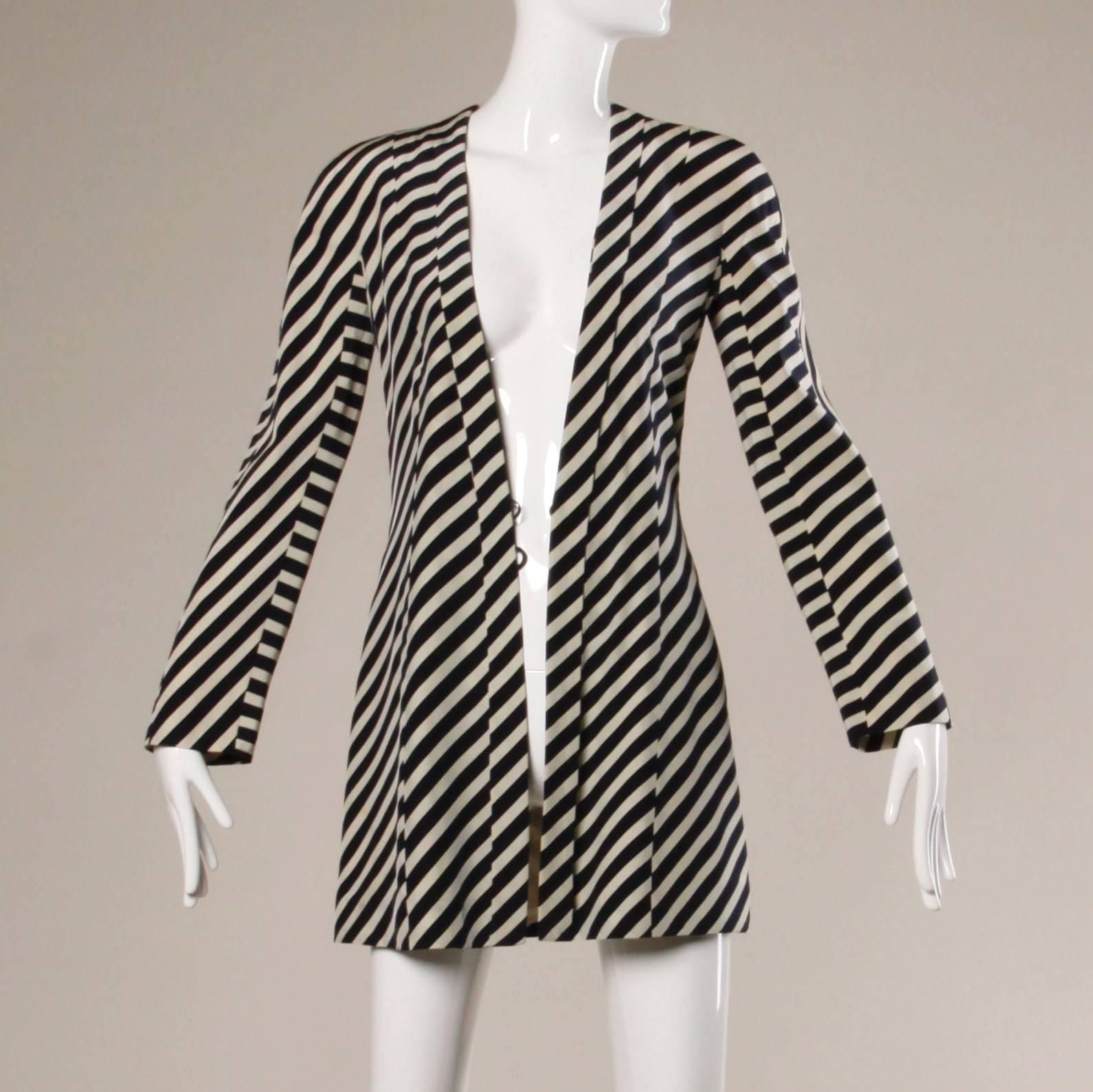 Black Giorgio Armani Vintage 90s Striped Silk Jacket