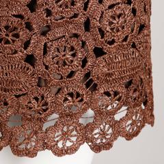 1960s Brown Scalloped Hand Crochet Raffia Lace Jacket or Coat