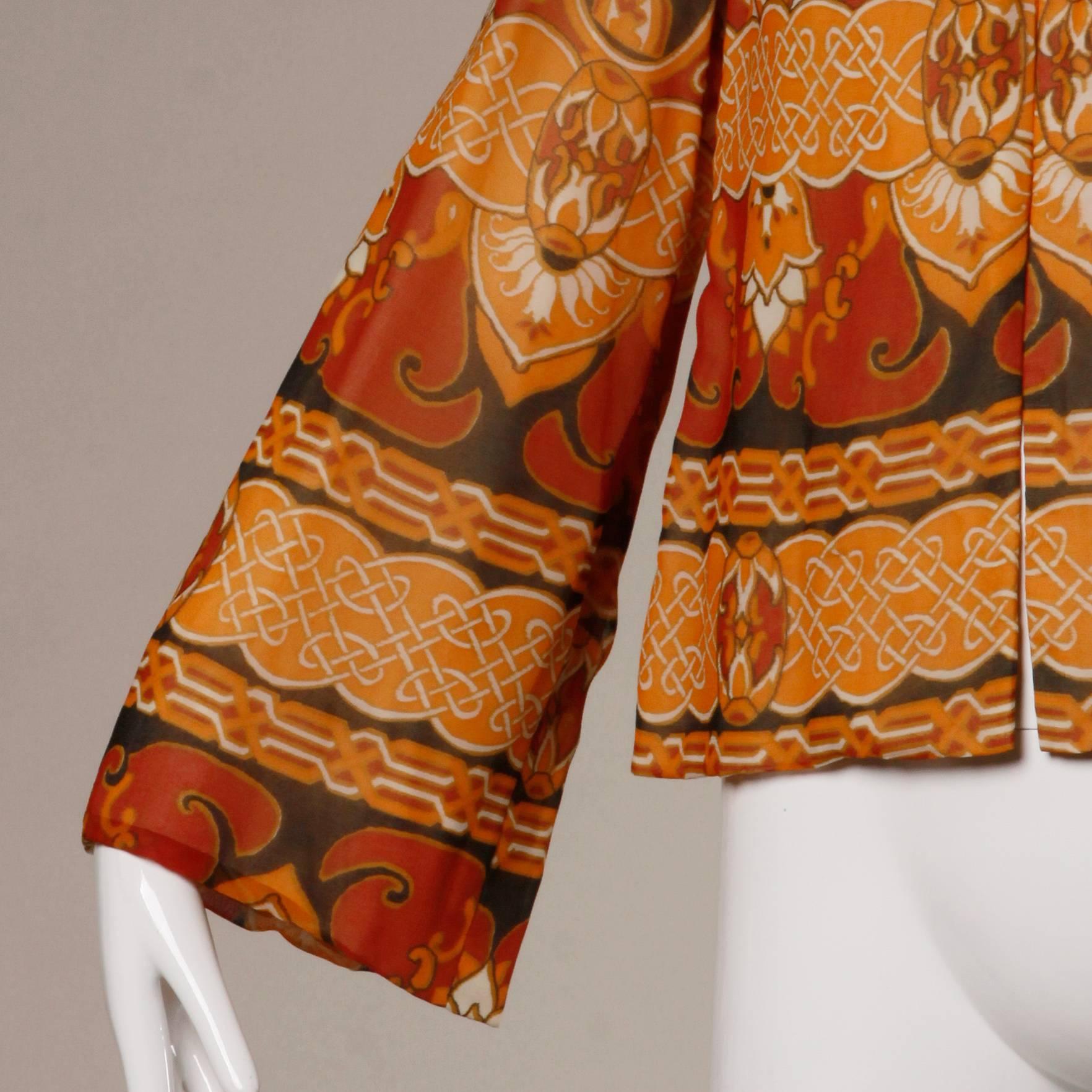 1960s Geoffrey Beene Vintage Silk Art Nouveau Print Jacket with Bell Sleeves 1