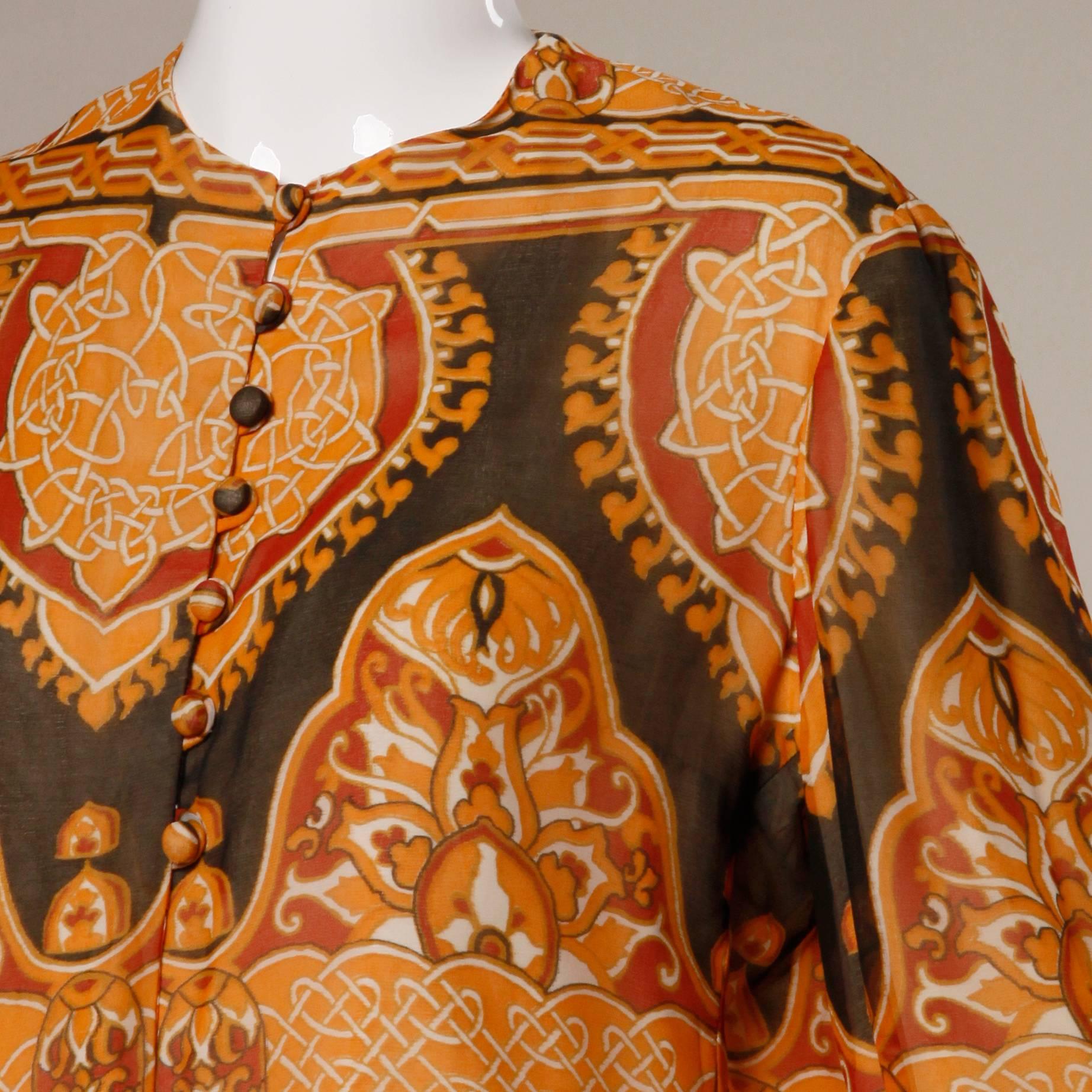 1960s Geoffrey Beene Vintage Silk Art Nouveau Print Jacket with Bell Sleeves 4