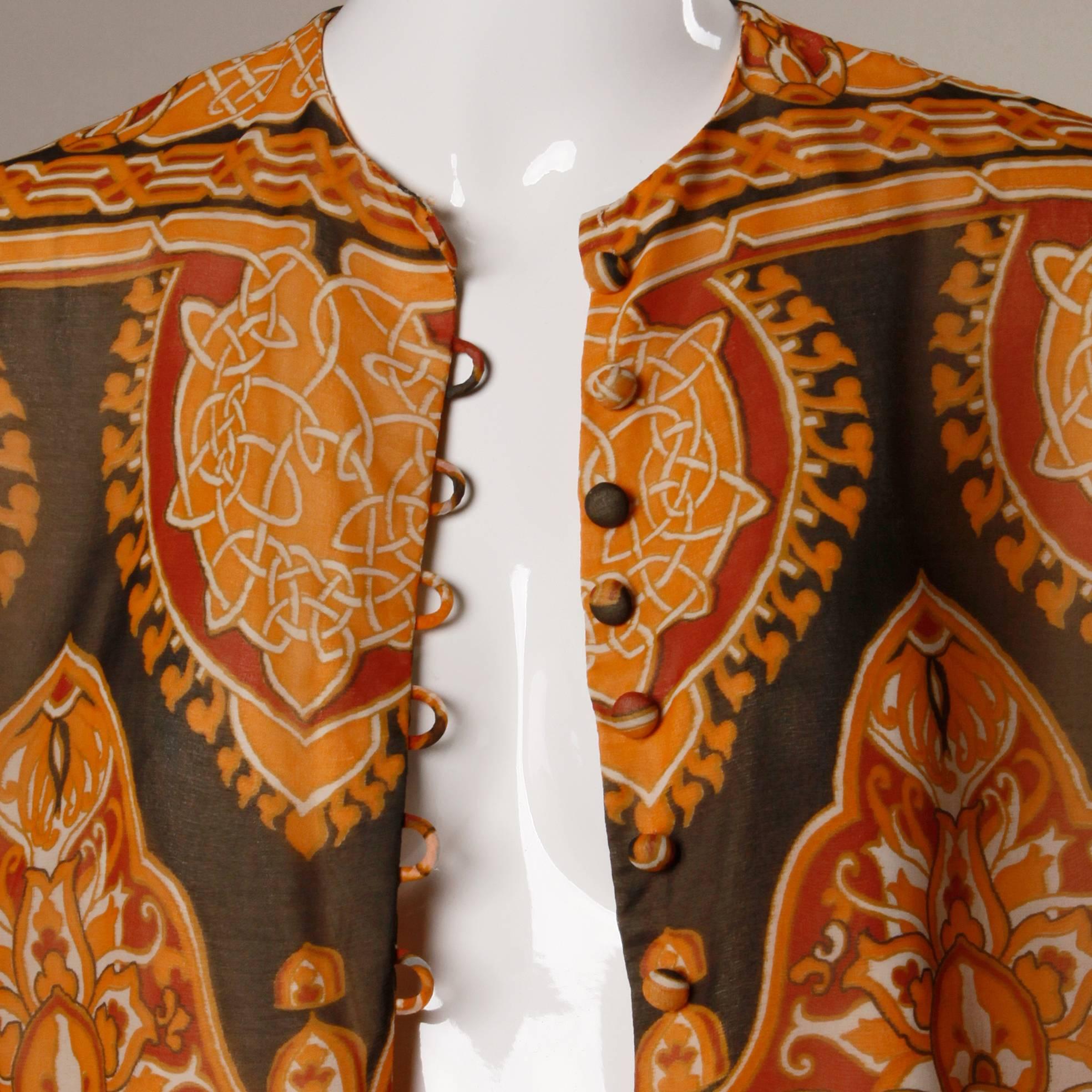 1960s Geoffrey Beene Vintage Silk Art Nouveau Print Jacket with Bell Sleeves 3