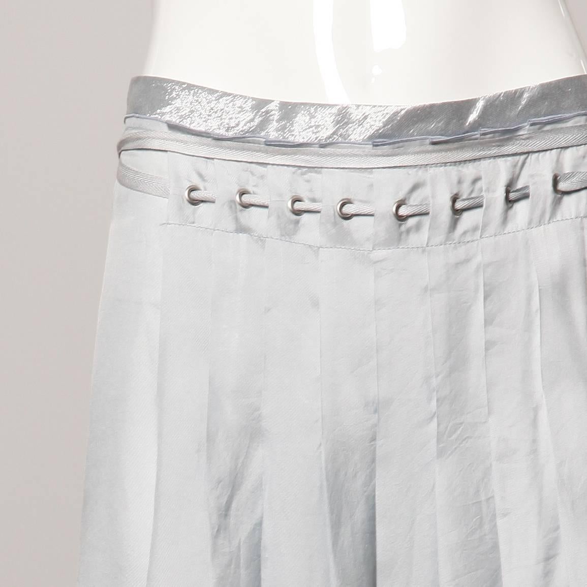 Women's Prada Gray + Silver Silk Asymmetric Avant Garde Pleated Skirt