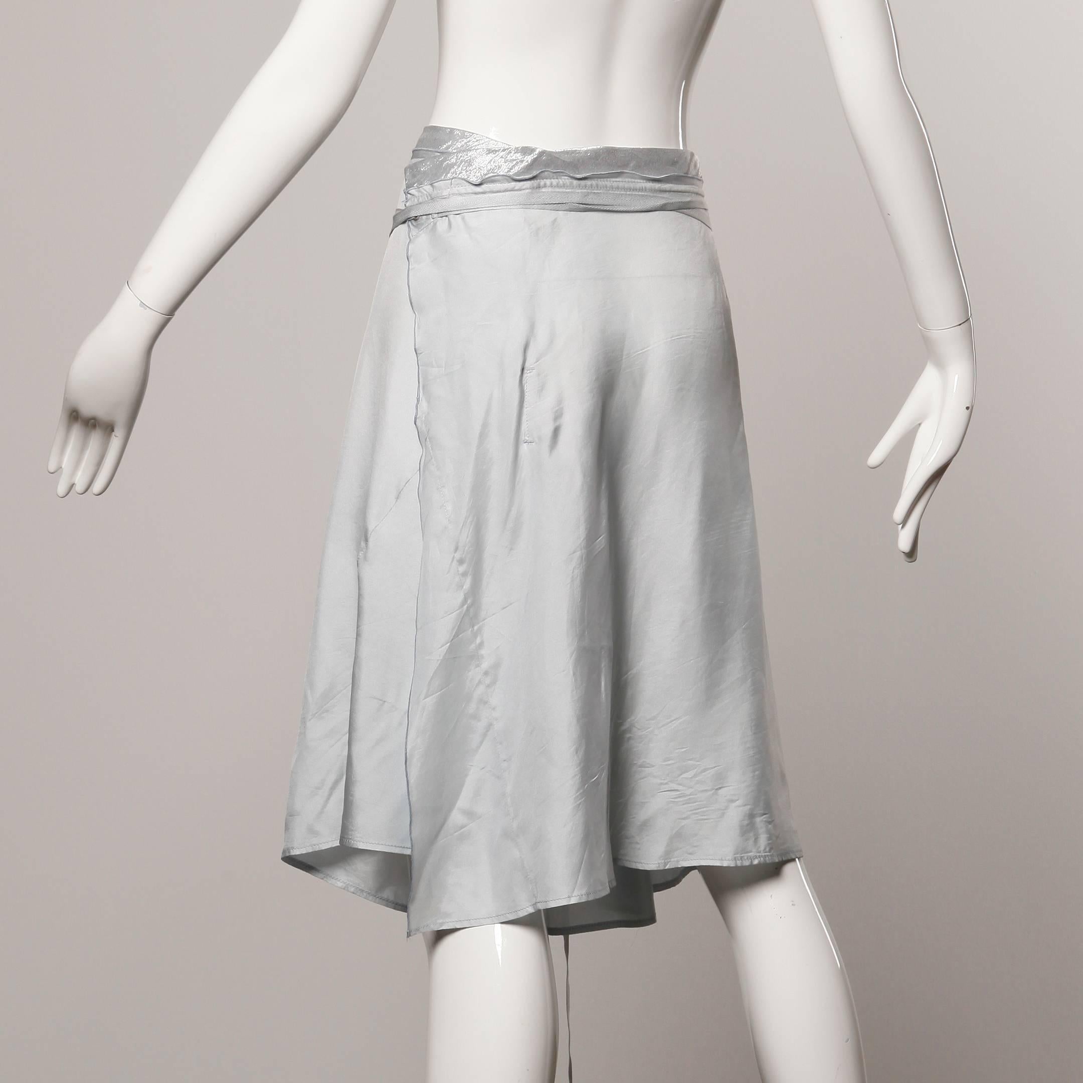 Prada Gray + Silver Silk Asymmetric Avant Garde Pleated Skirt In Excellent Condition In Sparks, NV