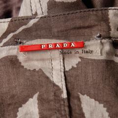 Prada 1990s Lace Up Tank Top with Gray + Beige Print