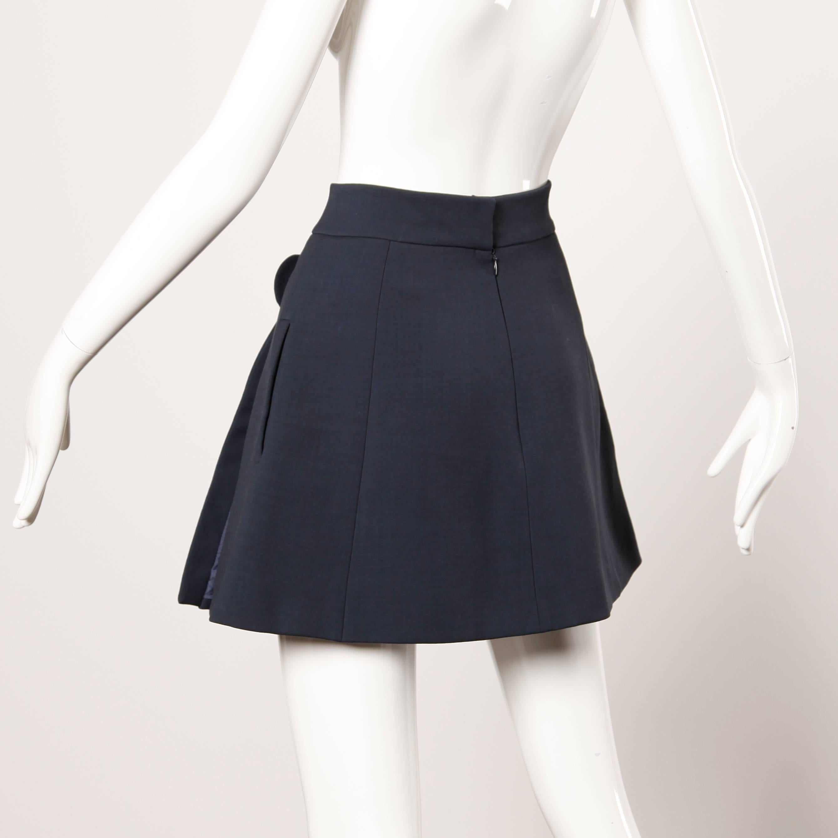 Black Incredible Delpozo Slate Blue Mini Skirt with Architectural Cut Out Detail