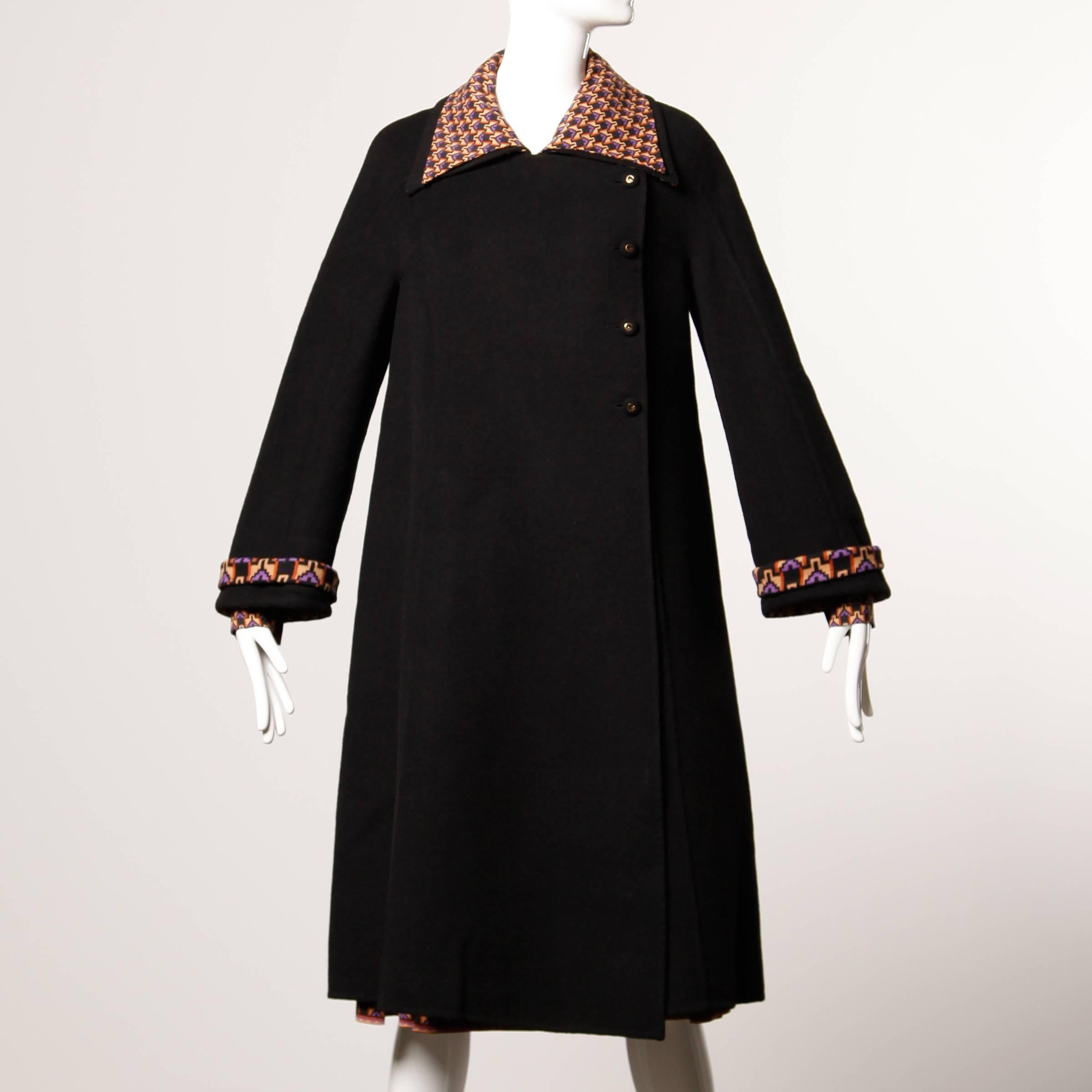 Black Museum Quality Gucci Vintage 1970s Reversible Wool Coat + Dress Ensemble