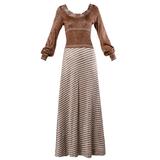 Wenjilli - Robe longue vintage rayée en tricot métallique des années 1970