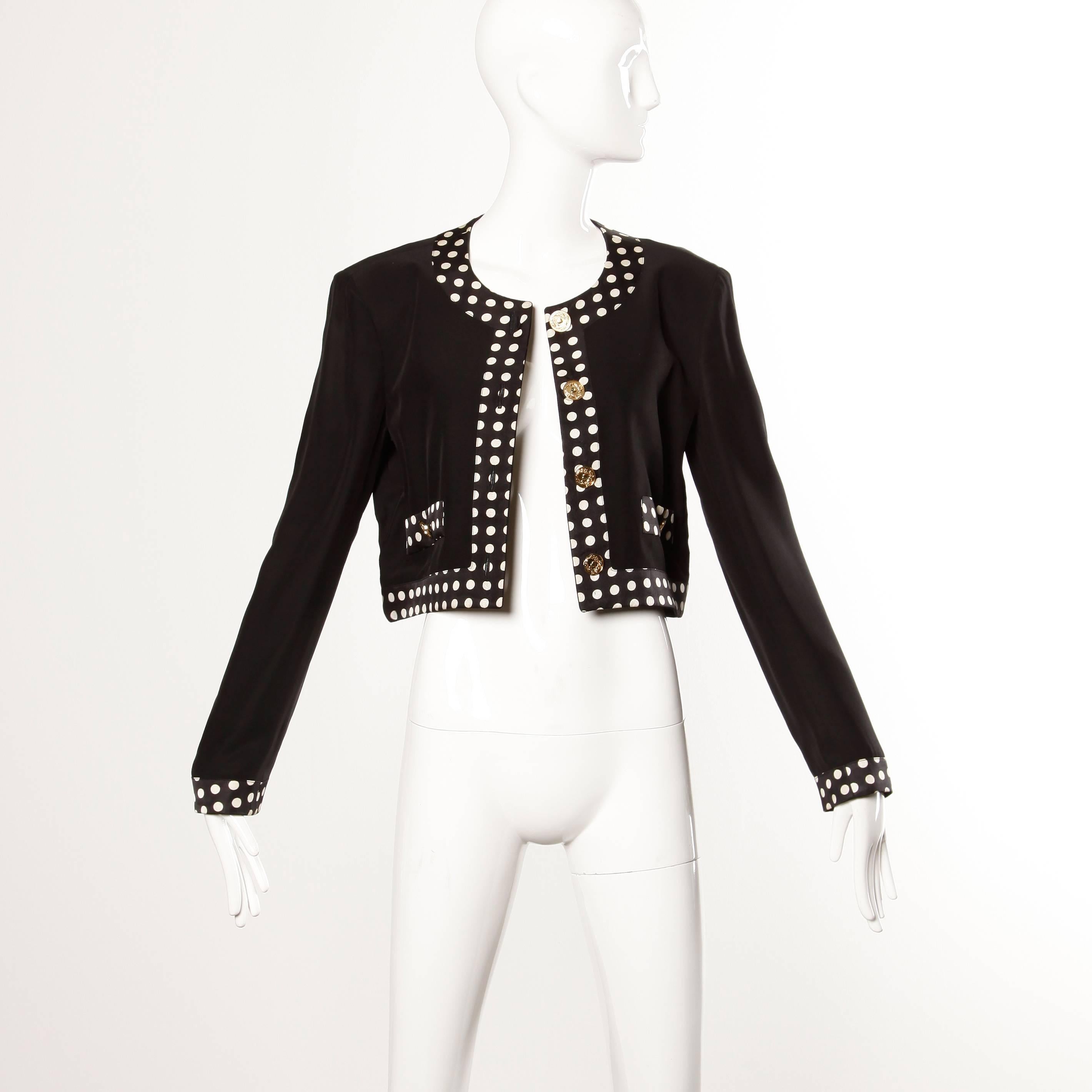 Moschino Vintage 90s Black + White Polka Dot Jacket with Gold Buttons In Excellent Condition In Sparks, NV