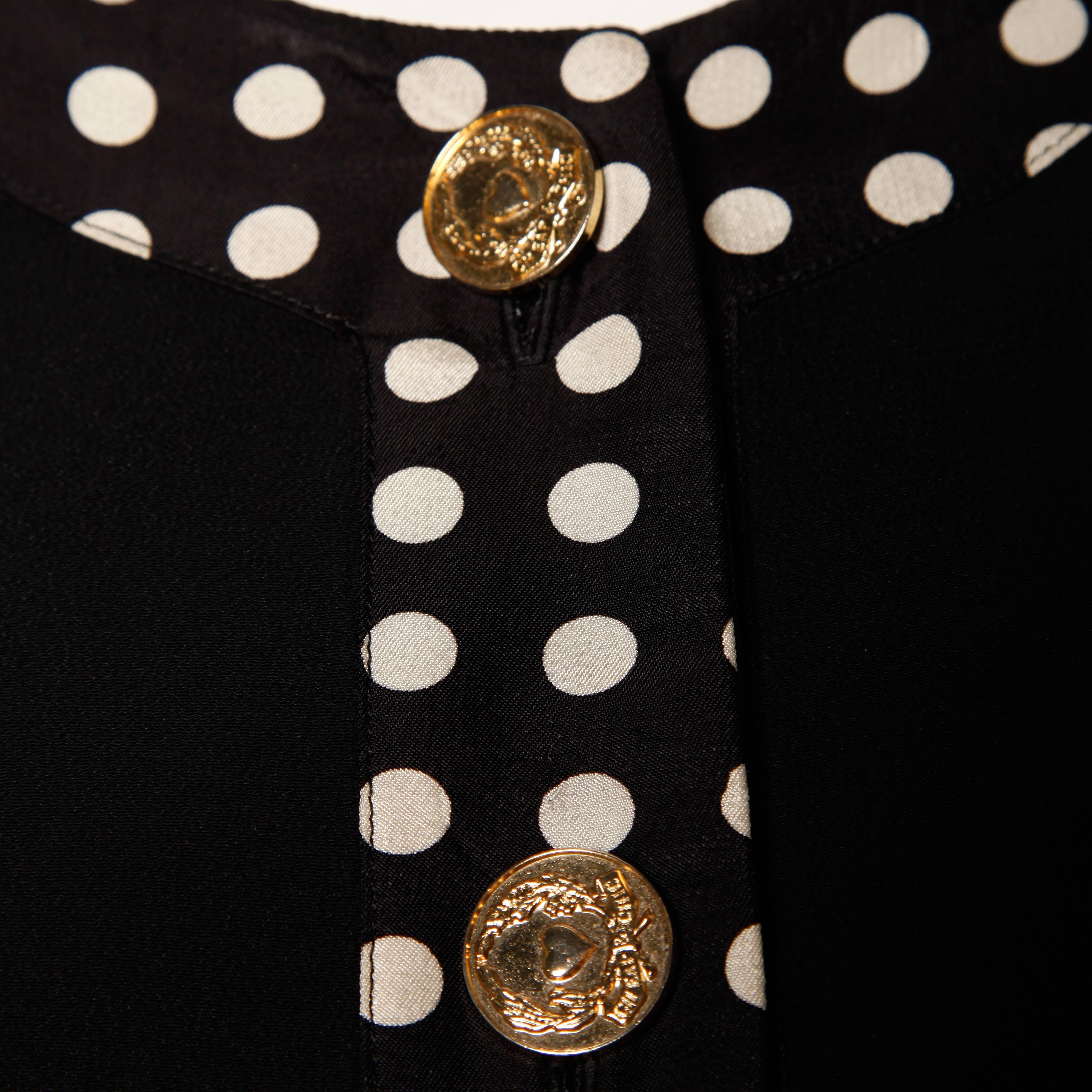 Moschino Vintage 90s Black + White Polka Dot Jacket with Gold Buttons 2
