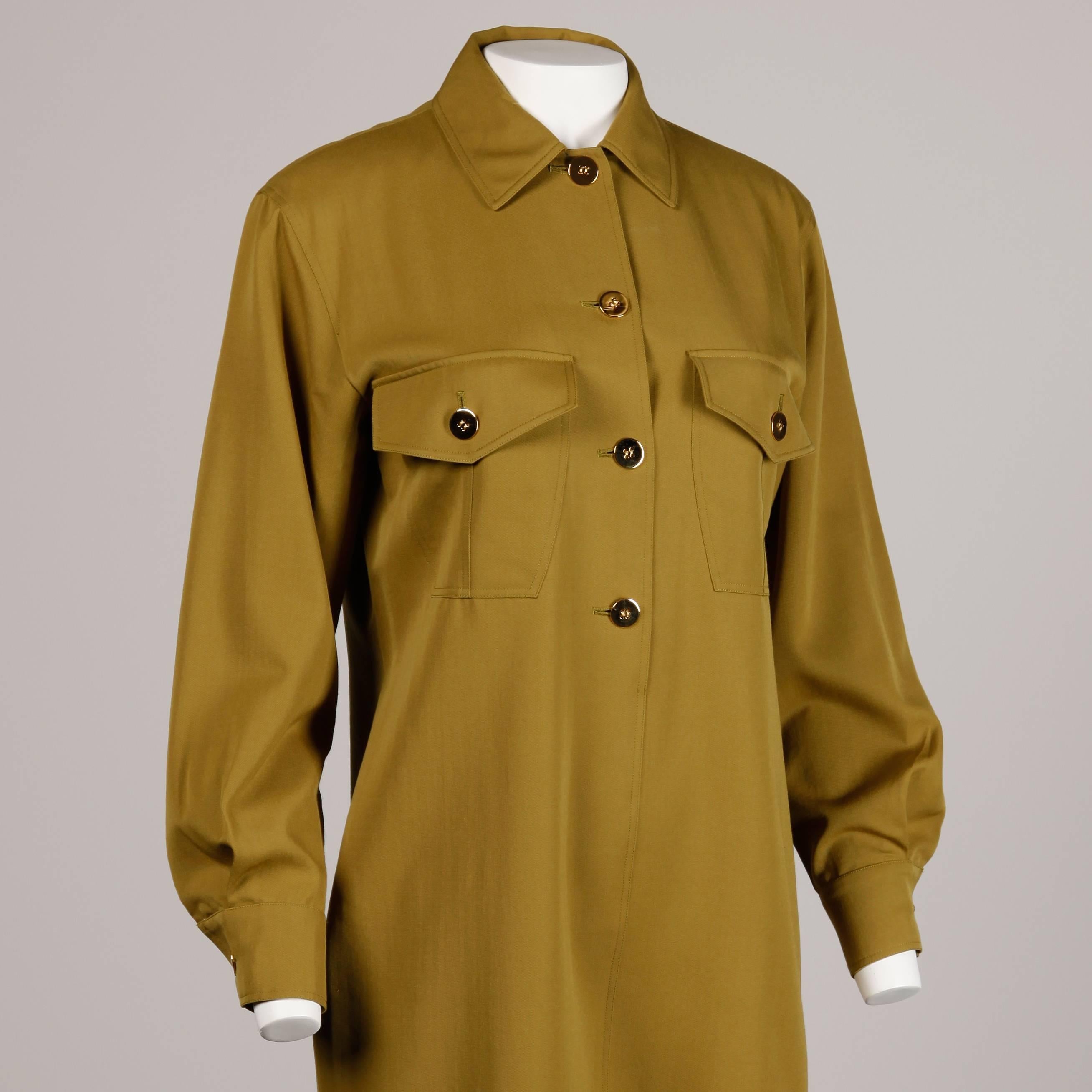 Genny by Versace Vintage Olive Green Wool Shirt Dress, 1990s  In Excellent Condition In Sparks, NV