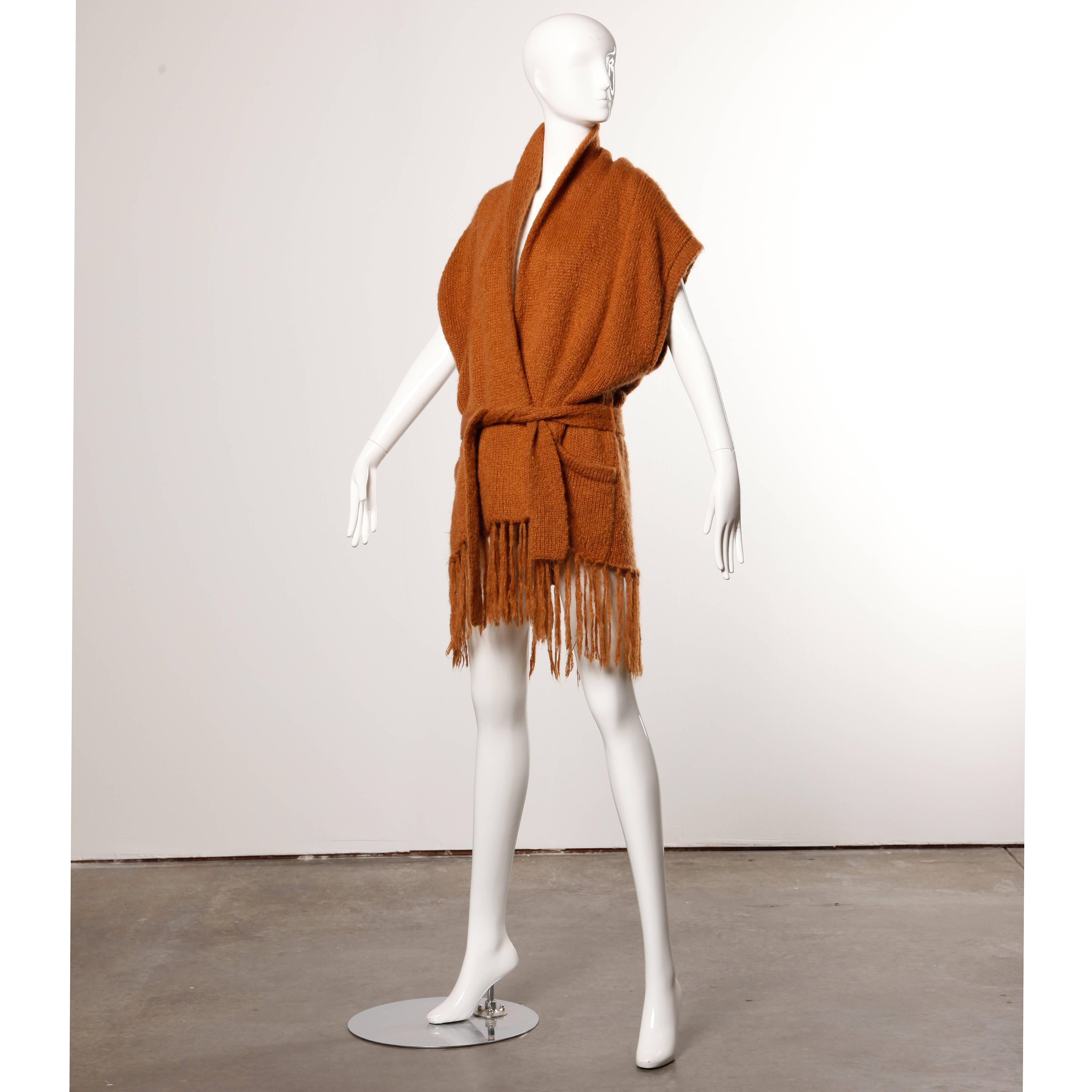 Brown Kenzo Vintage Avant Garde Fringe Trim Knit Cocoon Jacket, 1980s 