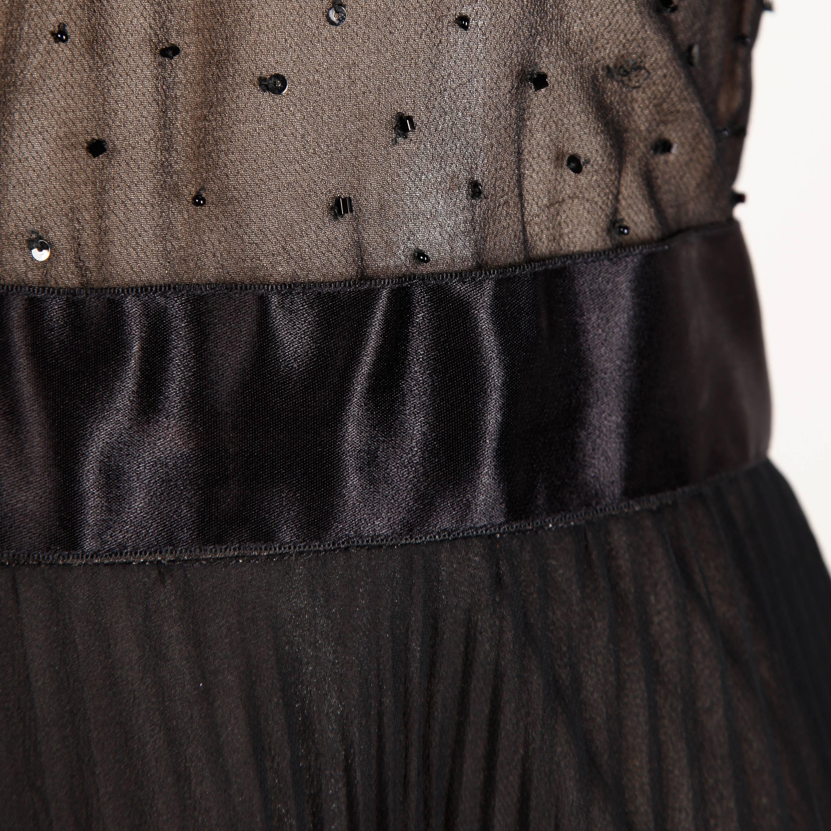 Oscar de la Renta Vintage Black Silk Beaded Dress with Pleated Skirt 3