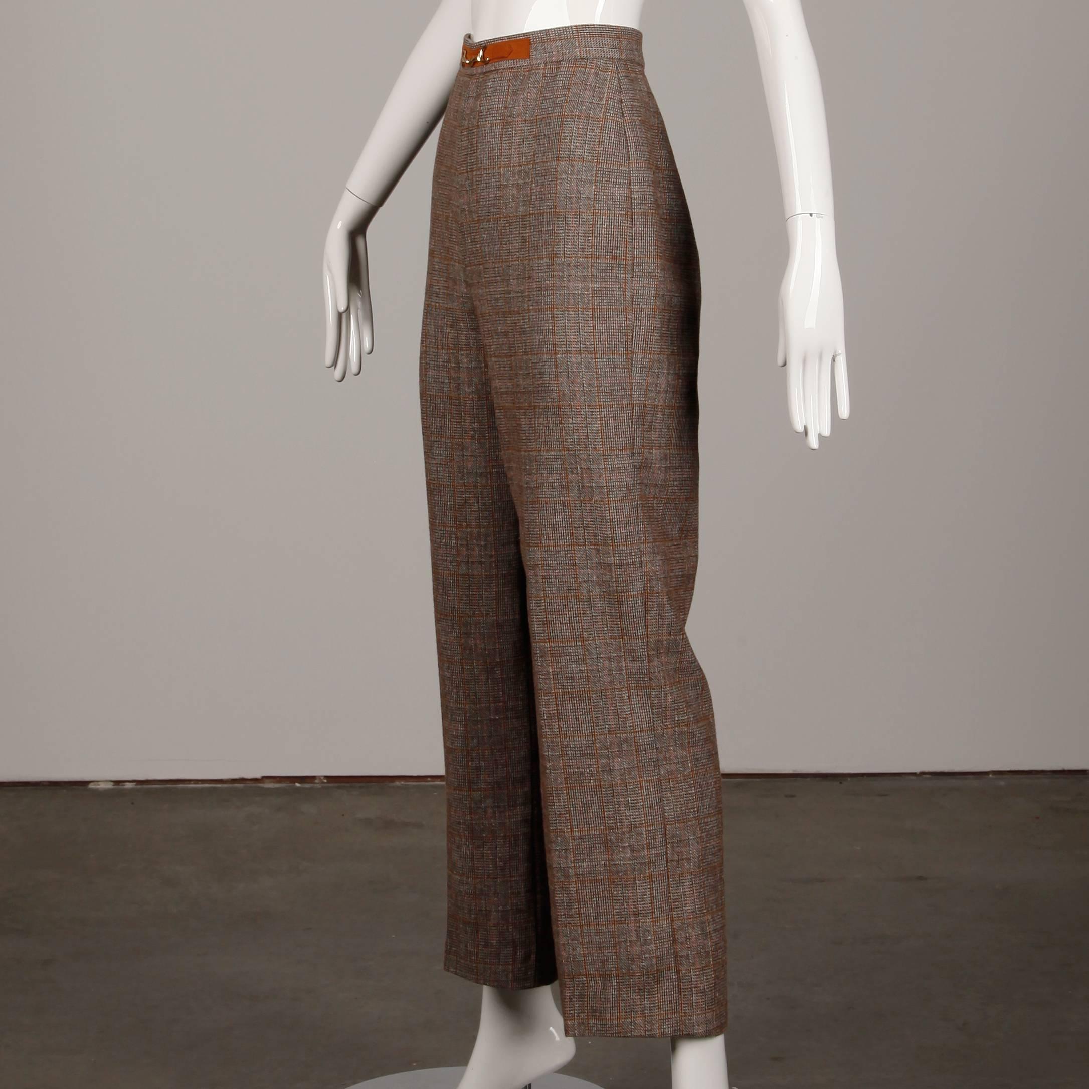 1970s Lilli Ann Vintage Wool Tweed + Suede Leather Pants + Jacket Suit Ensemble 2