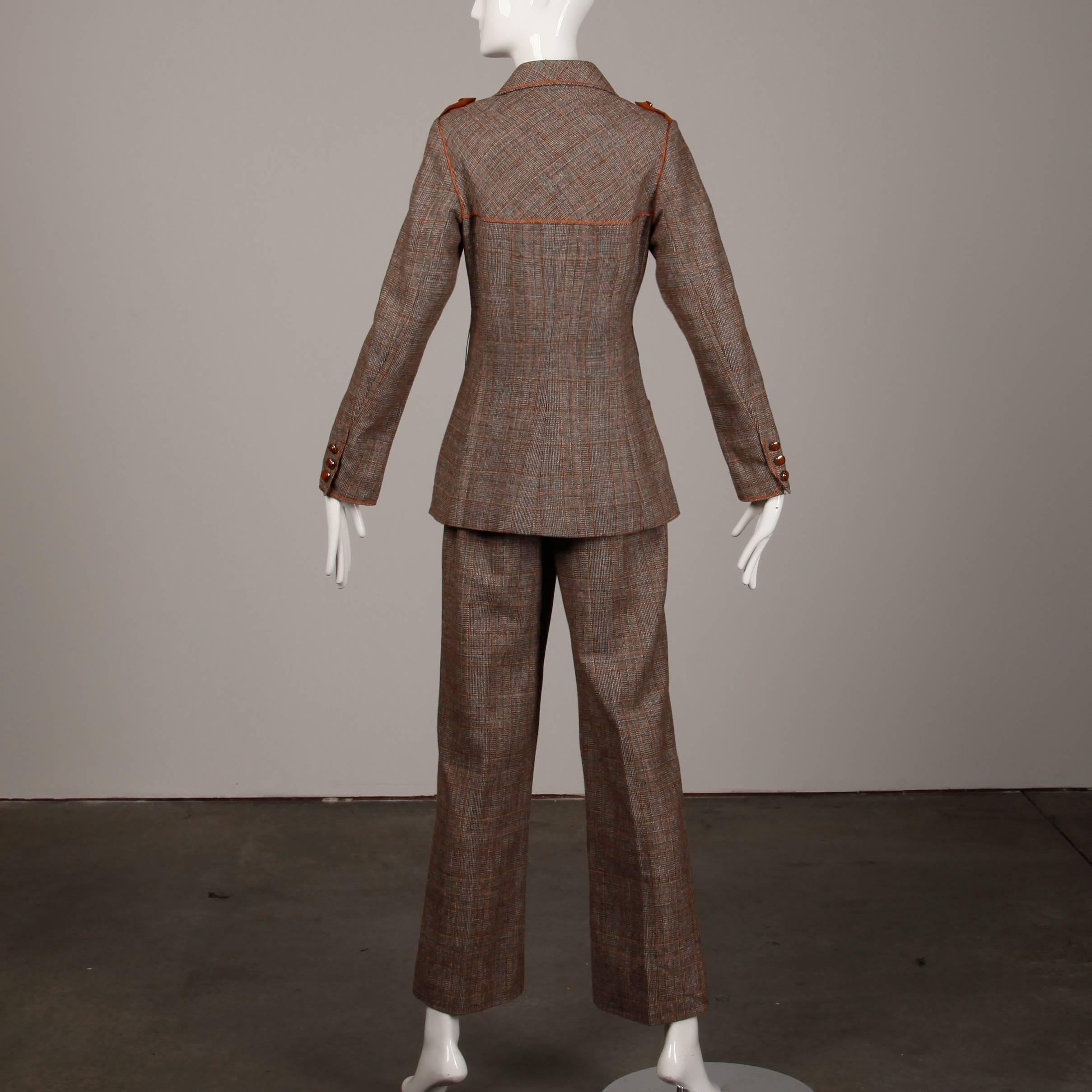 1970s Lilli Ann Vintage Wool Tweed + Suede Leather Pants + Jacket Suit Ensemble In Excellent Condition In Sparks, NV