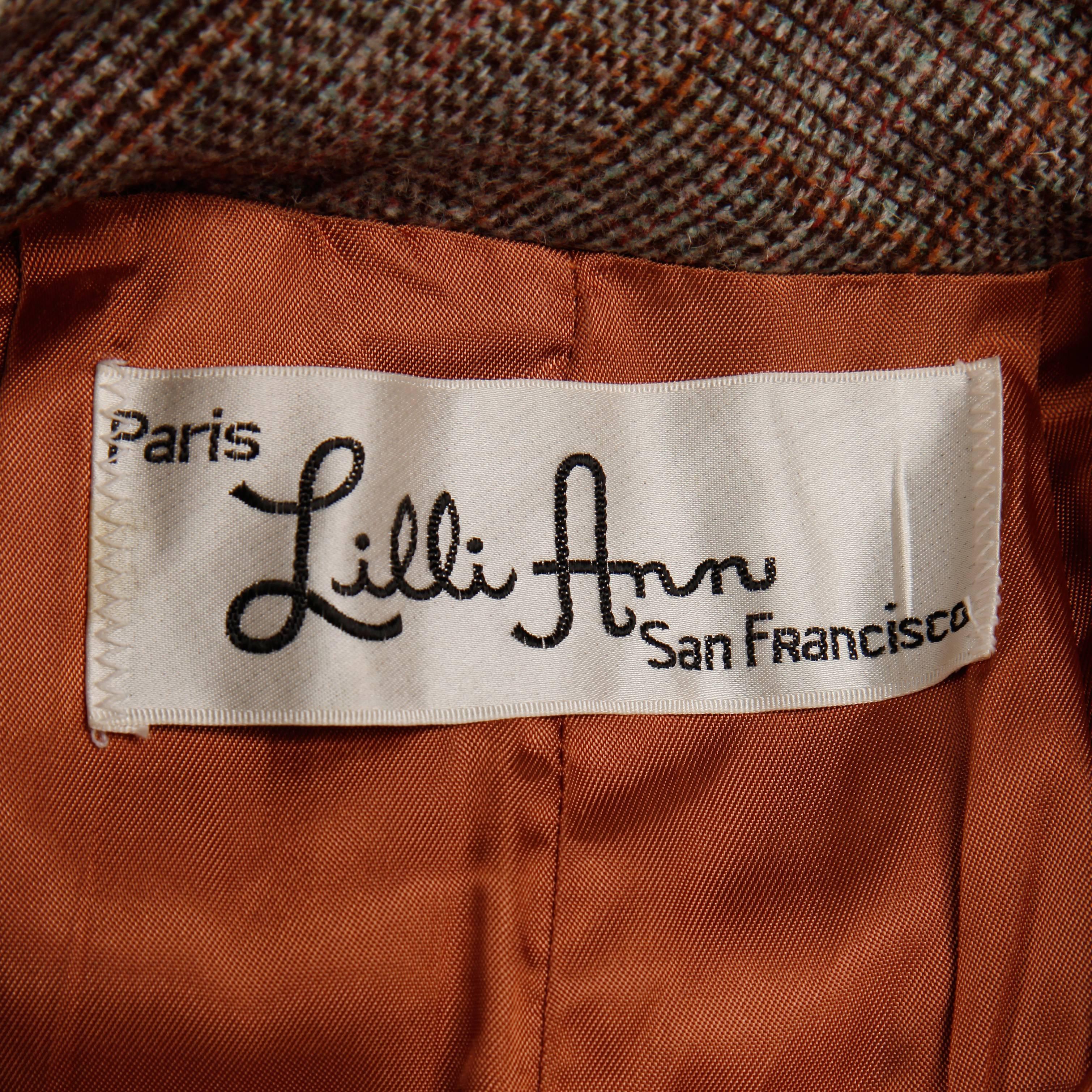 1970s Lilli Ann Vintage Wool Tweed + Suede Leather Pants + Jacket Suit Ensemble 5