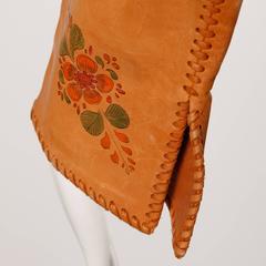 1970s Char Vintage Hand Painted Flowers Whipstitch Leather + Suede Jacket