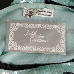Judith Ann Vintage Mint Green Sequin and Beaded Silk Top with Sash, 1980s