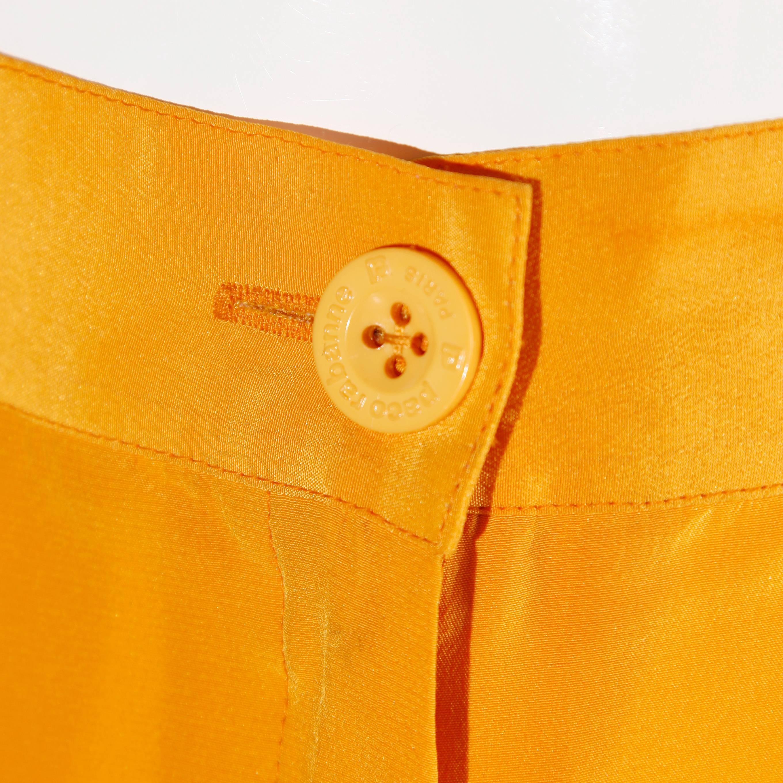 Women's 1980s Paco Rabanne Vintage Yellow Silk Culottes or Cropped Capri Pants