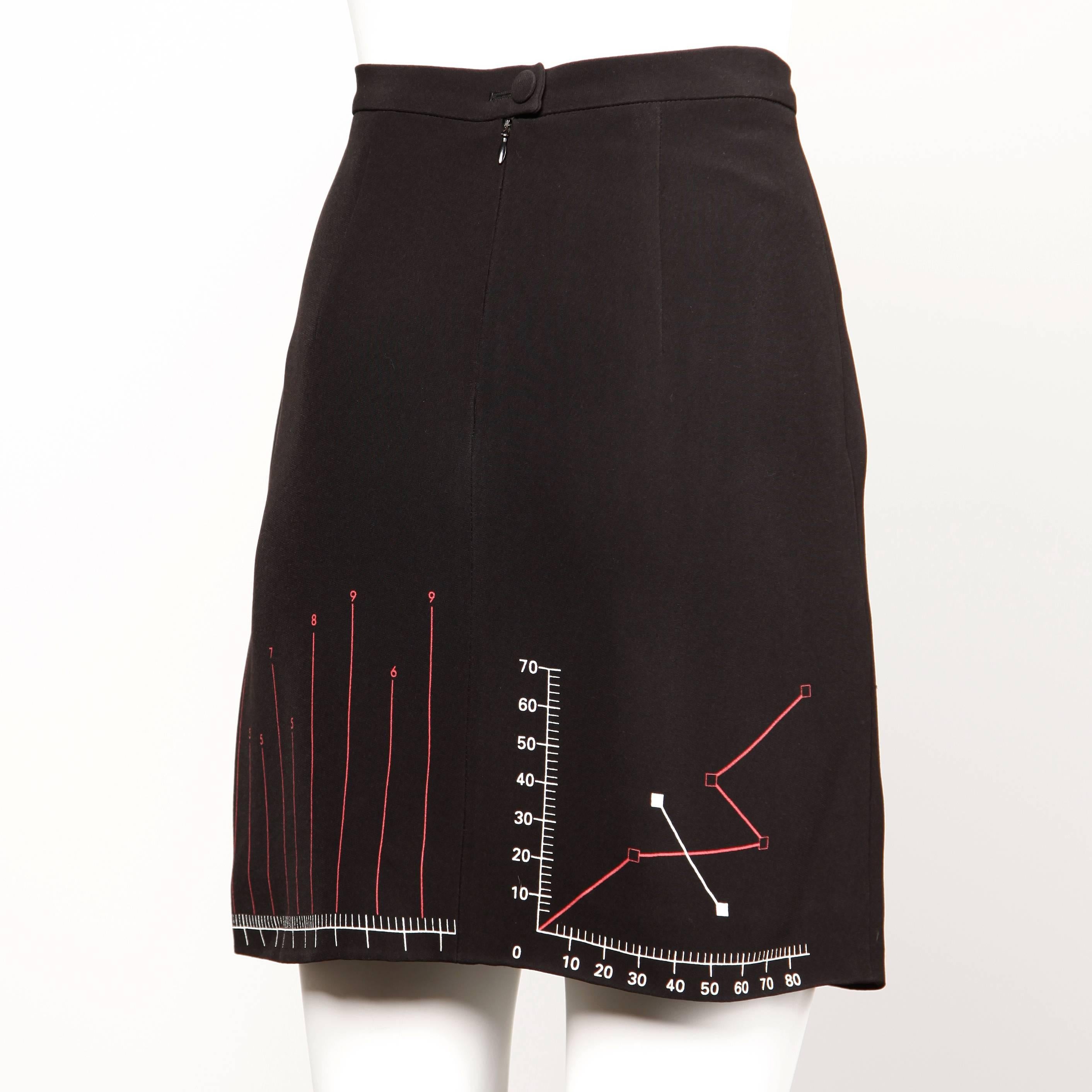 Iconic 1990s Moschino Vintage Love Charts + Graphs Skirt In Excellent Condition In Sparks, NV