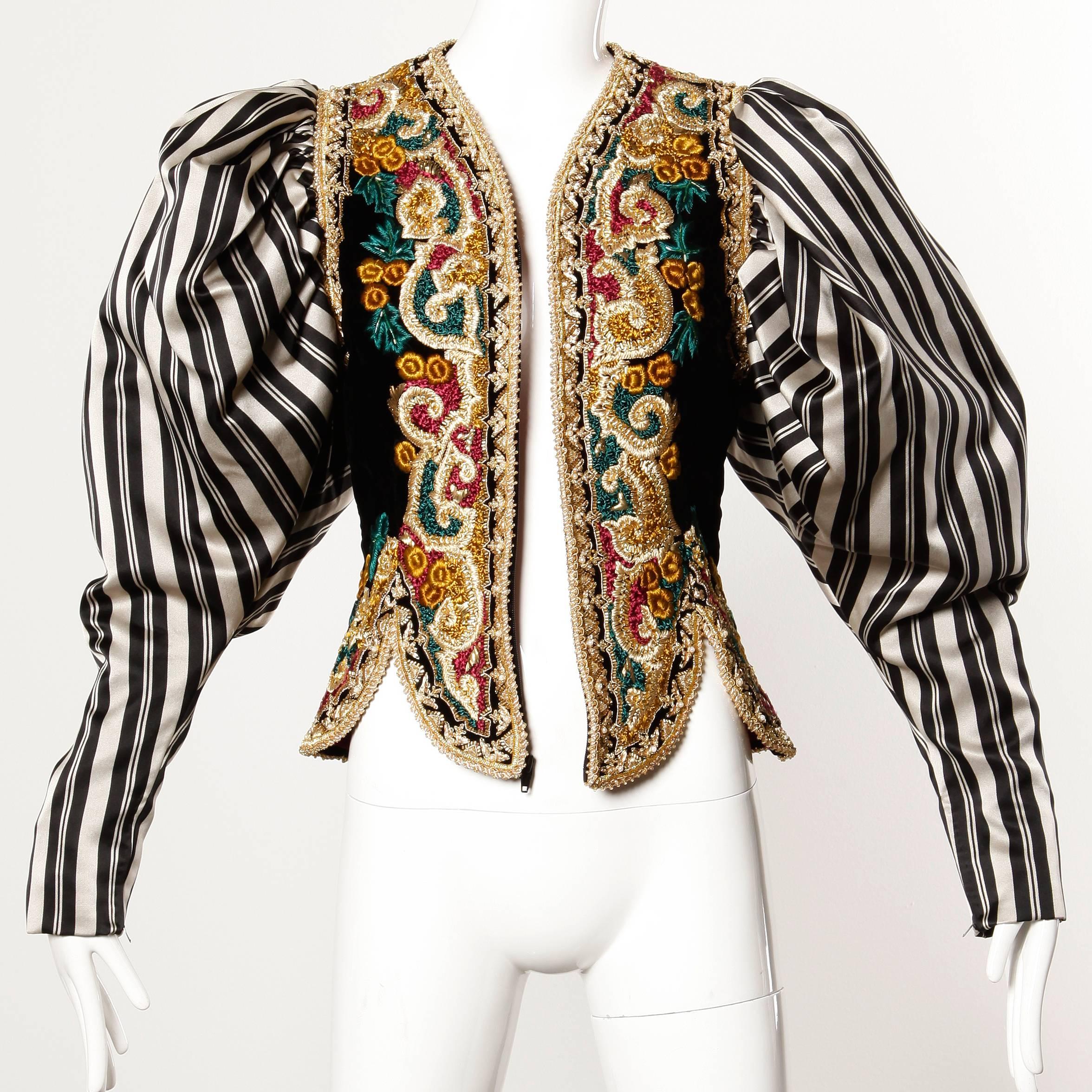 Museum Quality 1980s Vintage Oscar de la Renta Metallic Embroidered Jacket 2